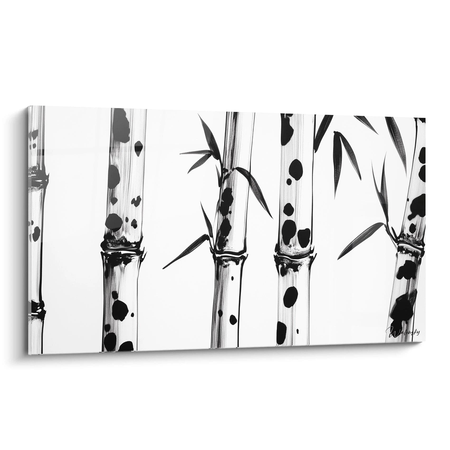 Tableau tacheté noir et blanc de bambous élégants sur fond blanc de Walensky