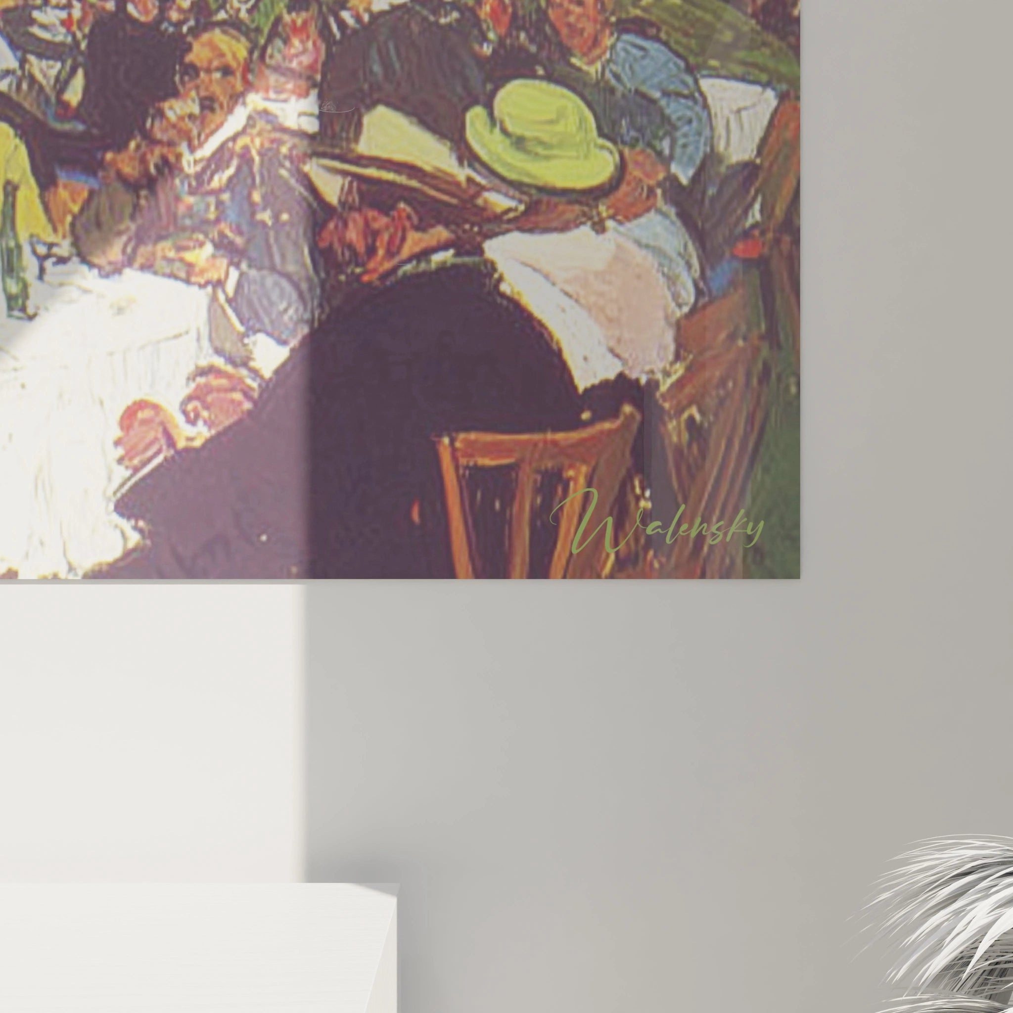 Tableau mural Walensky montrant une scène de café colorée avec chapeau et chaise tableau post impressionnisme original