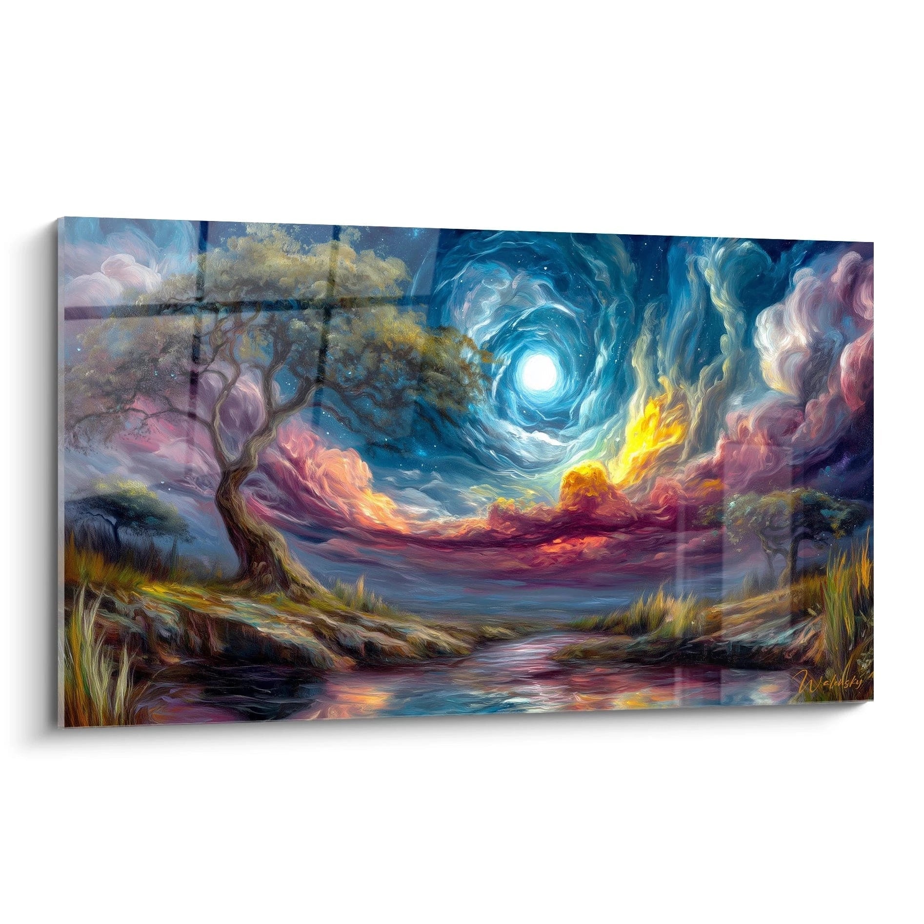 Tableau mural baobab paysage africain représentant un ciel étoilé et un reflet sur l'eau