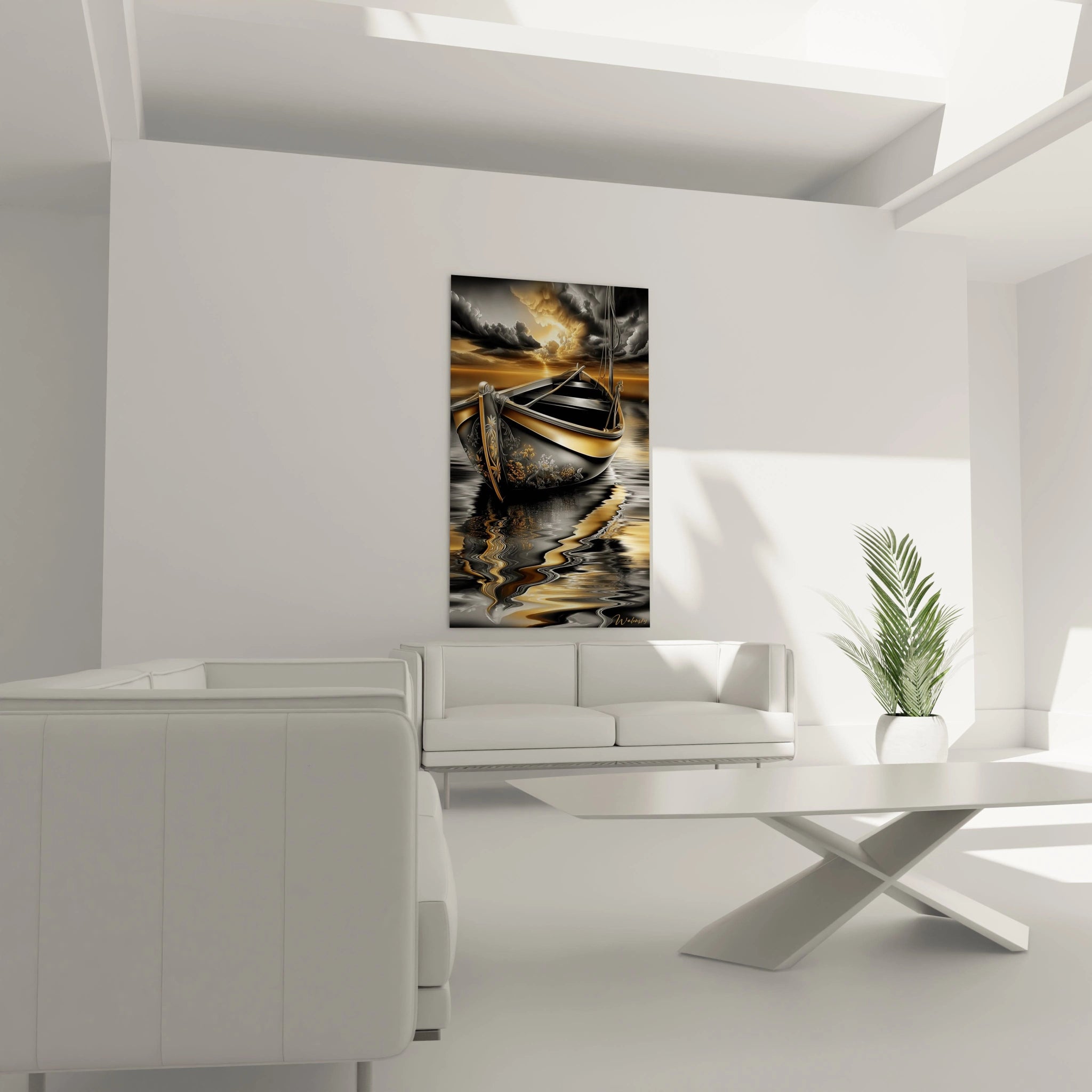 Gros plan détails ornements floraux dorés sur coque barque tableau art maritime contemporain