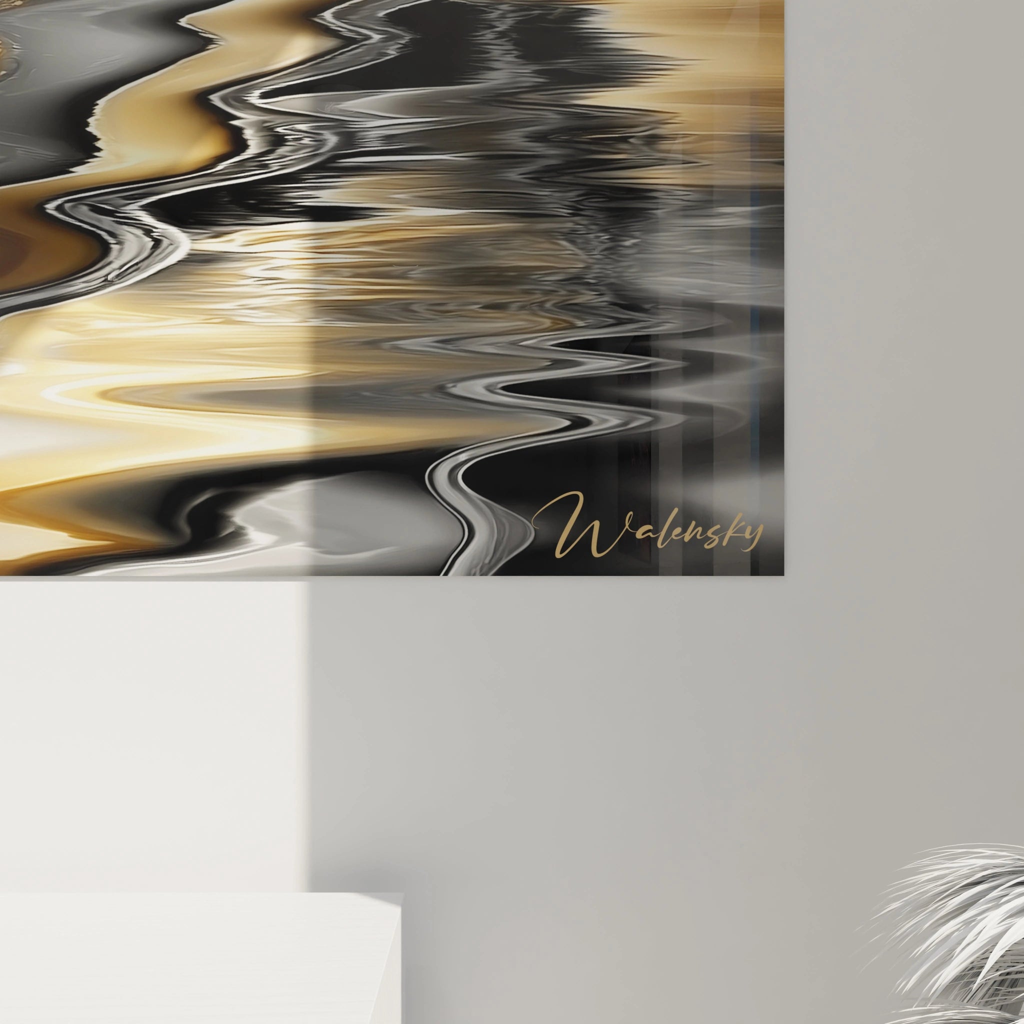 Vue ensemble tableau mural barque reflets dorés décoration murale élégante édition or noir