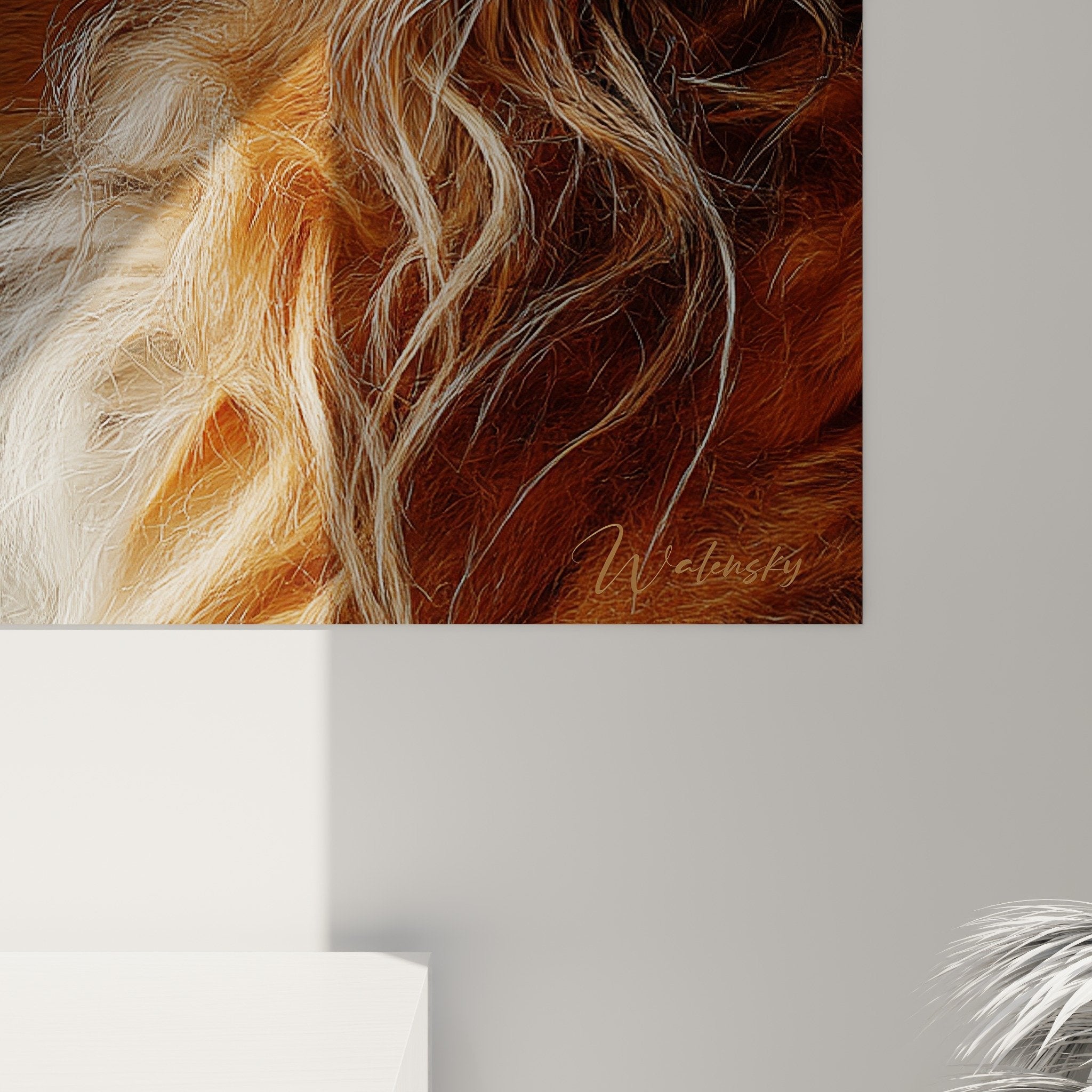 Vue d'ensemble du tableau Barzoi dans salon contemporain avec mobilier clair et décoration épurée