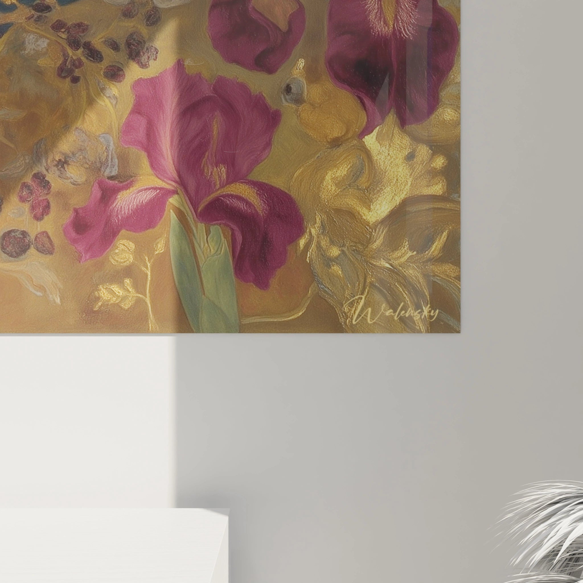 tableau symboliste bassin Walensky peinture murale iris pourpre sur fond doré détail signé décor intérieur