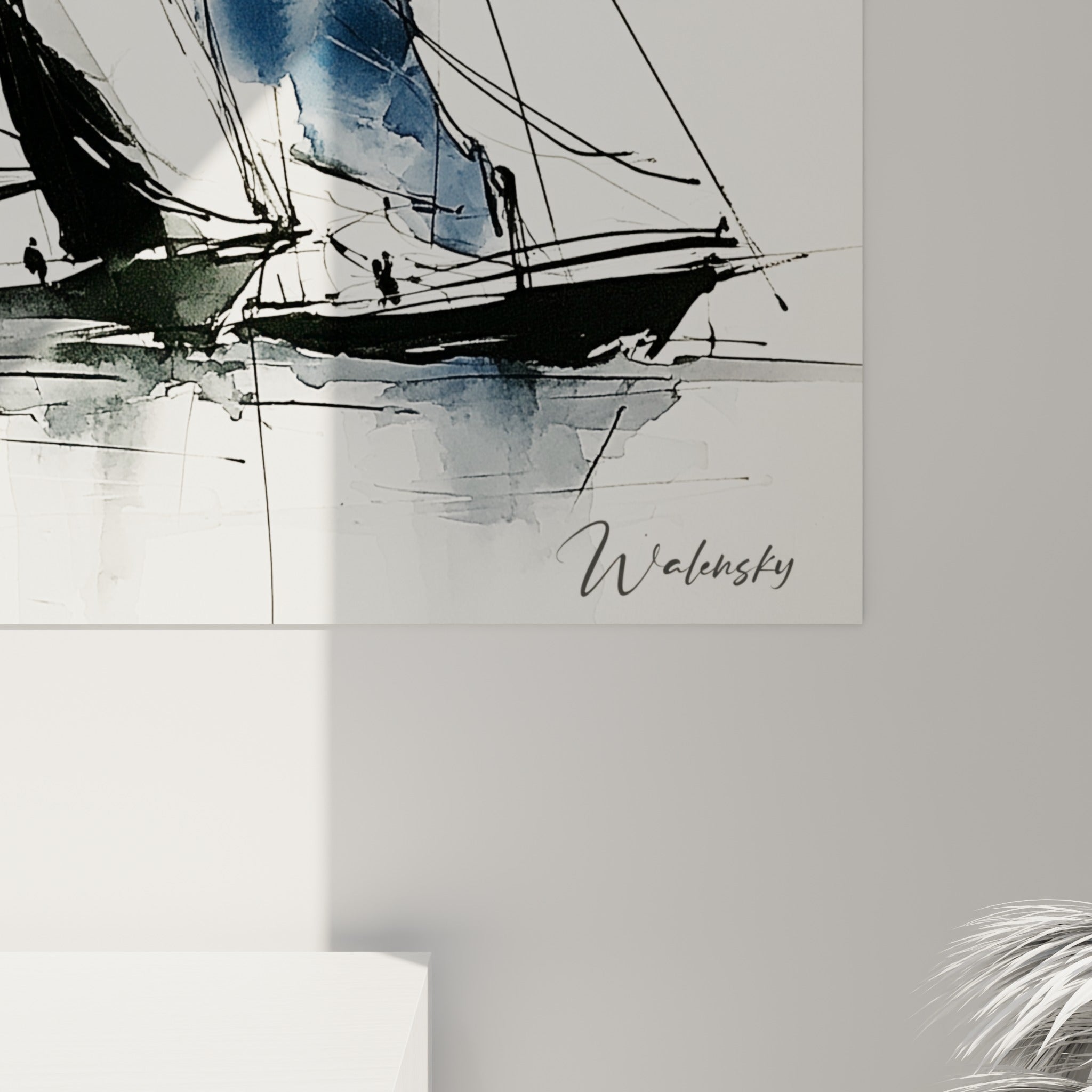 Empâtements d'encre noire et coulures orangées se mêlent sur la toile, grain visible de ce tableau bateau abstrait