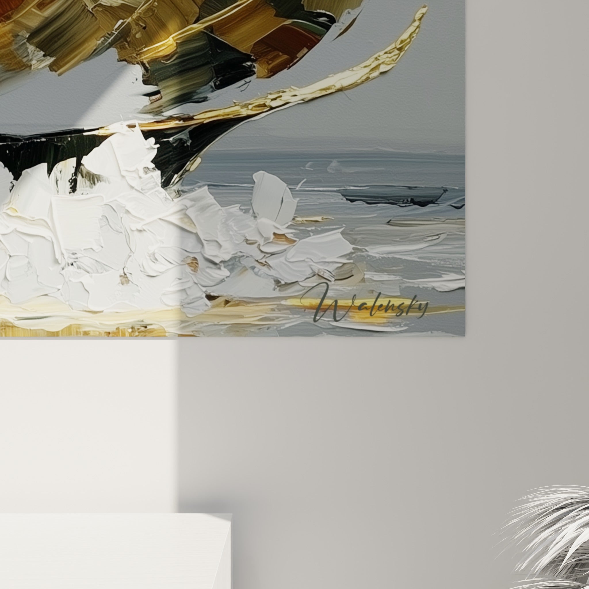 Empâtements dorés et rouille du bateau abstrait révélant le grain épais de la peinture au couteau