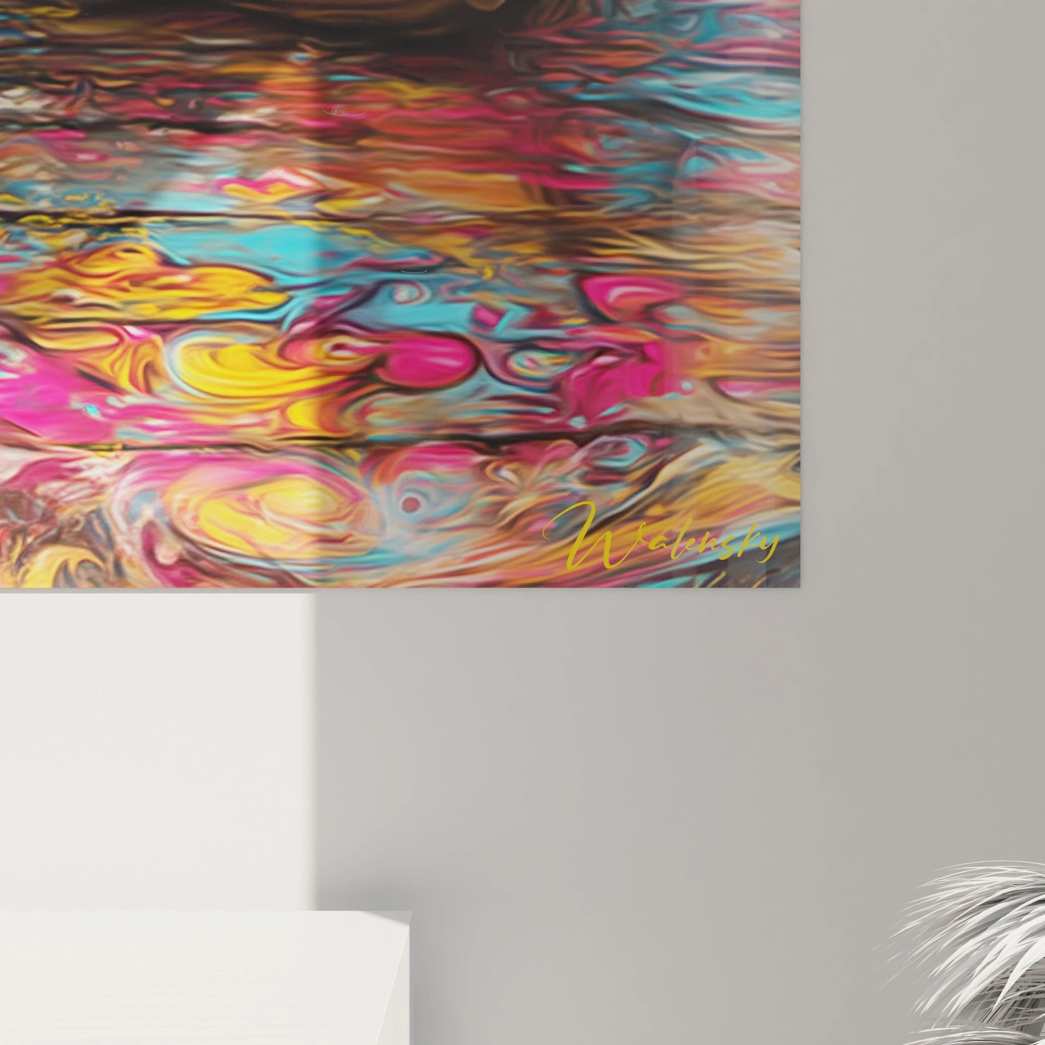 Vue ensemble tableau mural bateau coloré art psychédélique décoration intérieure moderne couleurs