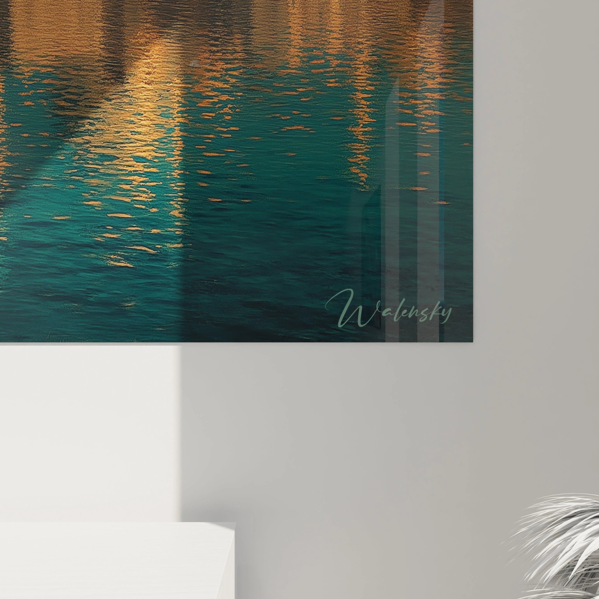 Tableau mural Walensky montrant reflets dorés sur eau turquoise pour décoration moderne tableau bateau orientalisme