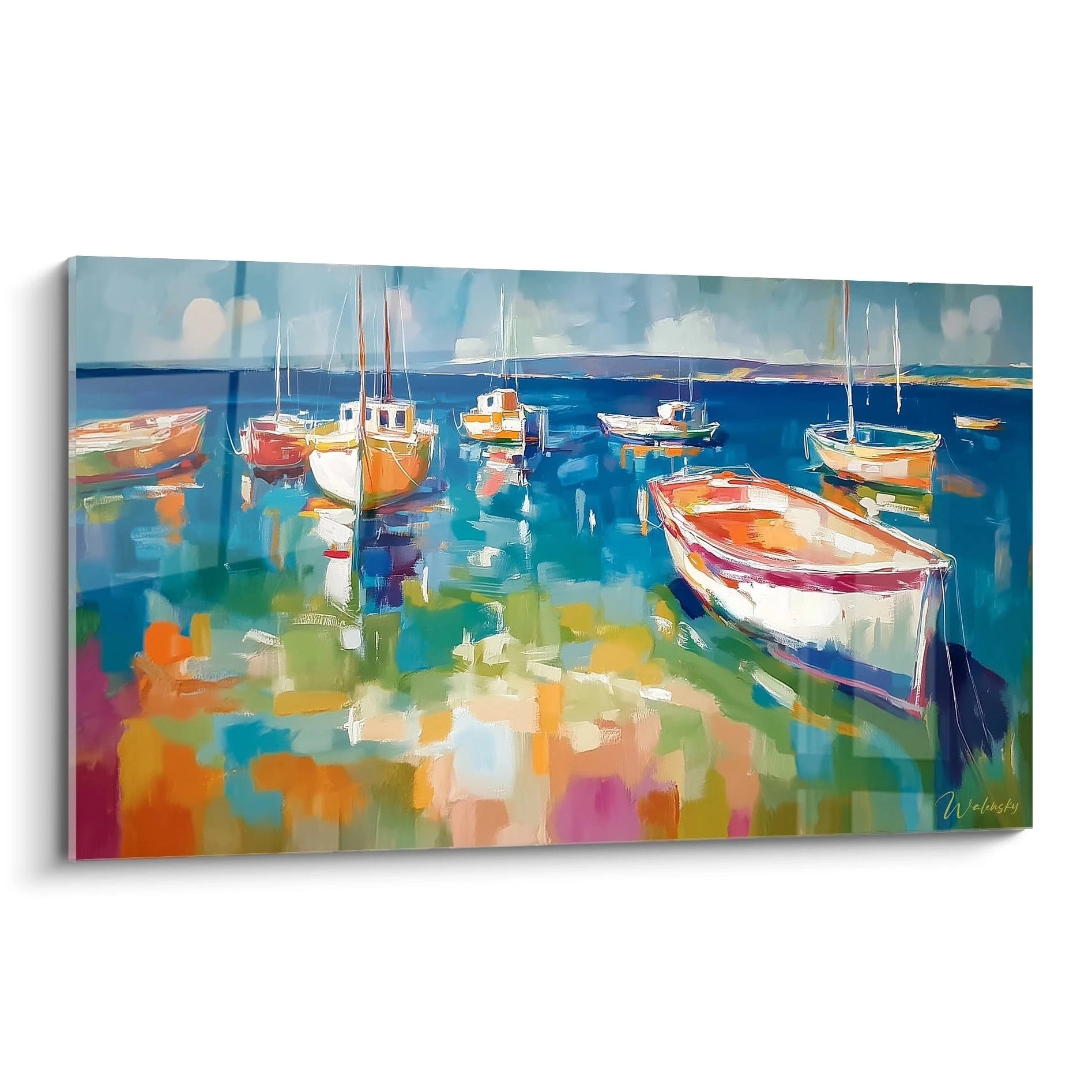 Walensky tableau mural coloré de bateaux sur la mer style tableau bateaux impressionnisme peinture sur toile décor salon