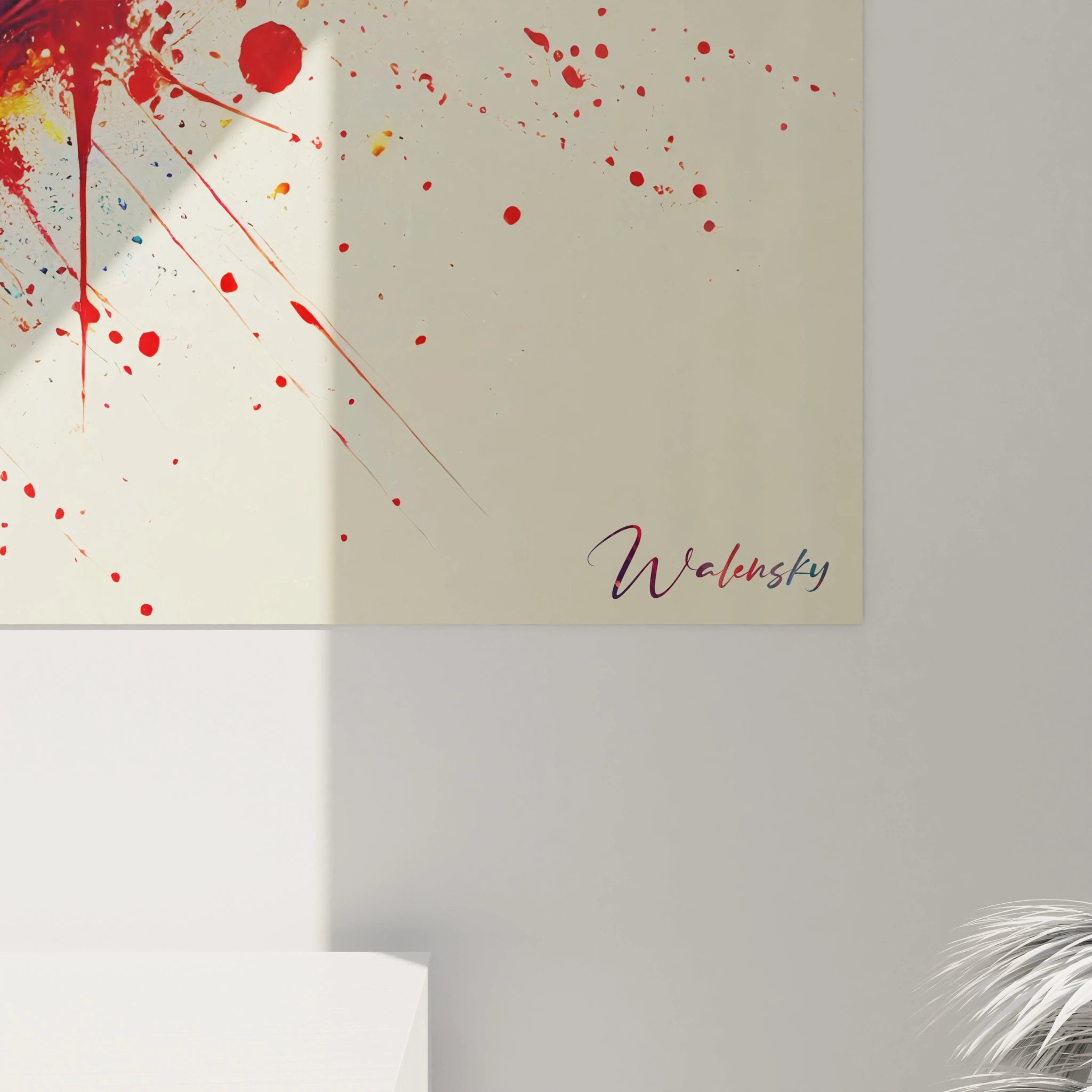 En gros plan, ce tableau coeur révèle chaque détail de ses éclaboussures vibrantes et lignes fluides. Une œuvre abstraite qui célèbre l’intensité de l’amour et la beauté des émotions.