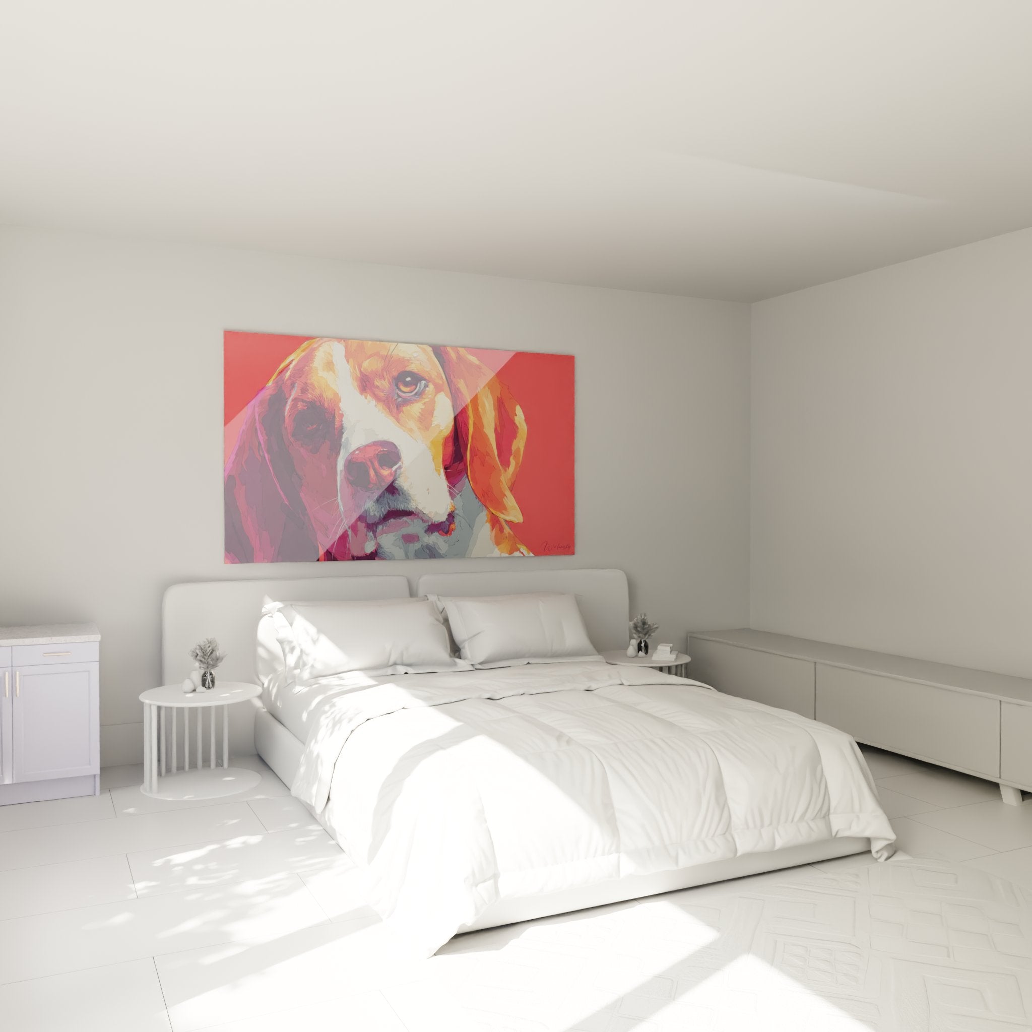 tableau beagle pop art accroche dans chambre moderne decoration murale chien coloree