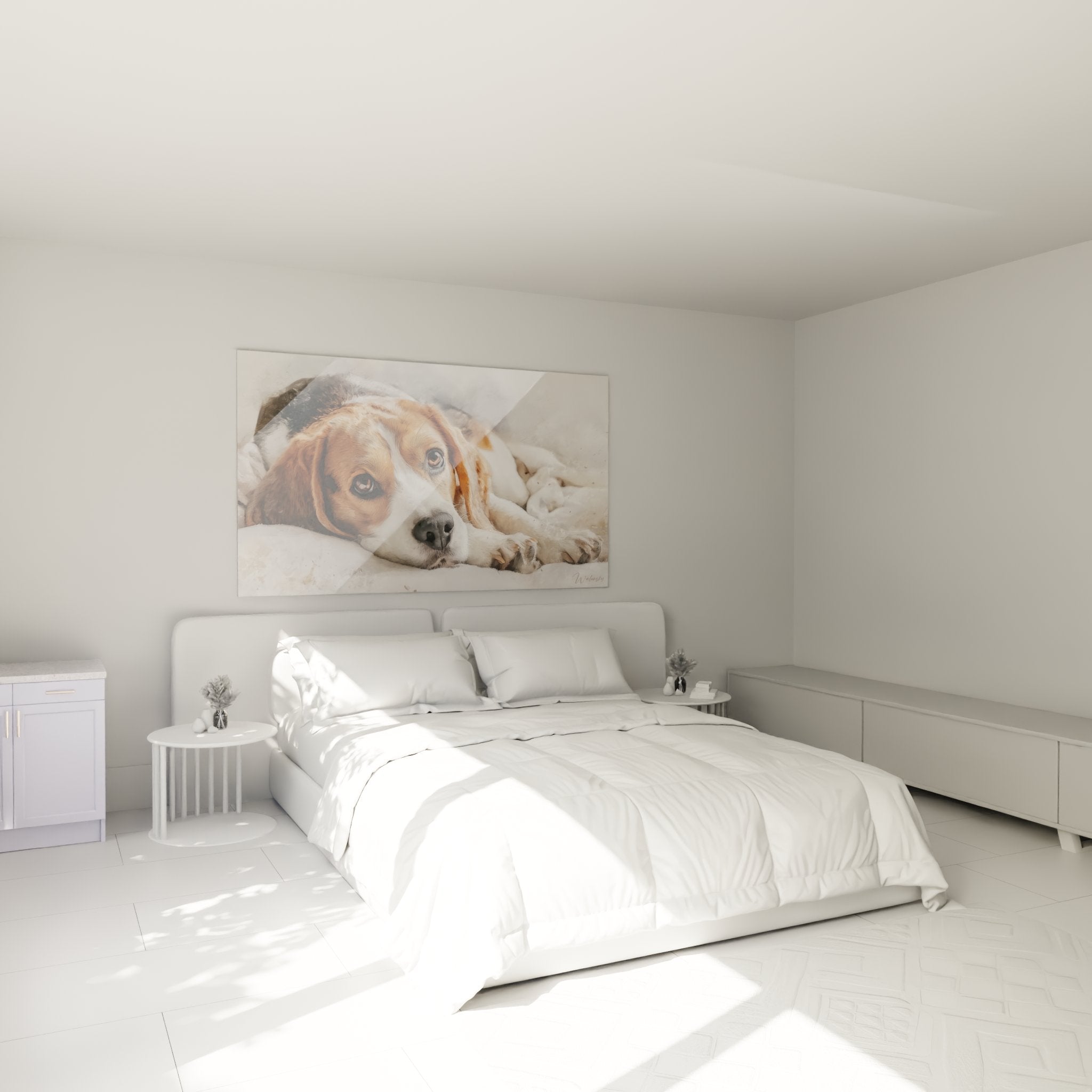 quadro beagle camera da letto decorazione murale ritratto cane acquerello atmosfera accogliente