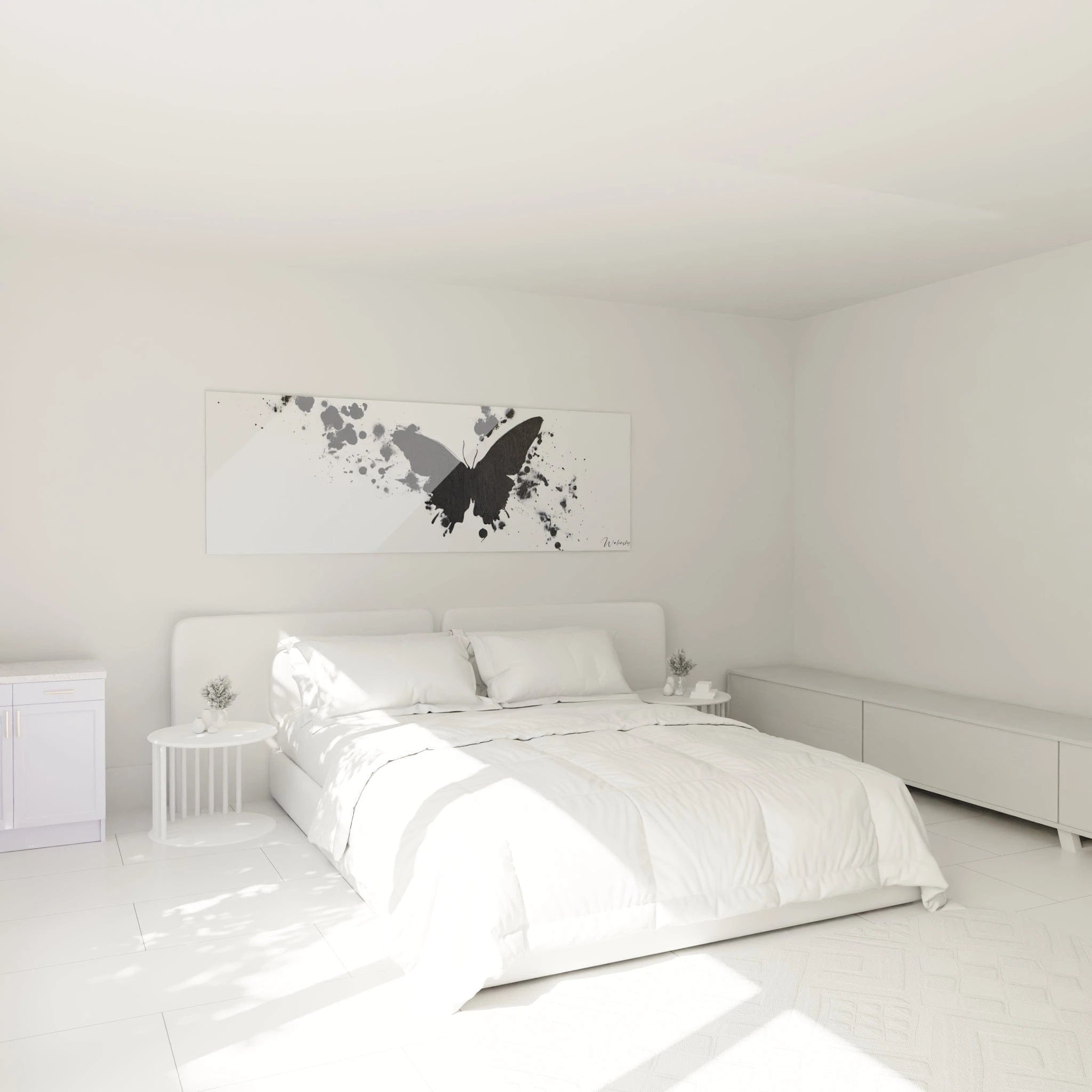 Tableau papillon Walensky en noir et blanc, idéal pour décorer une chambre moderne et lumineuse