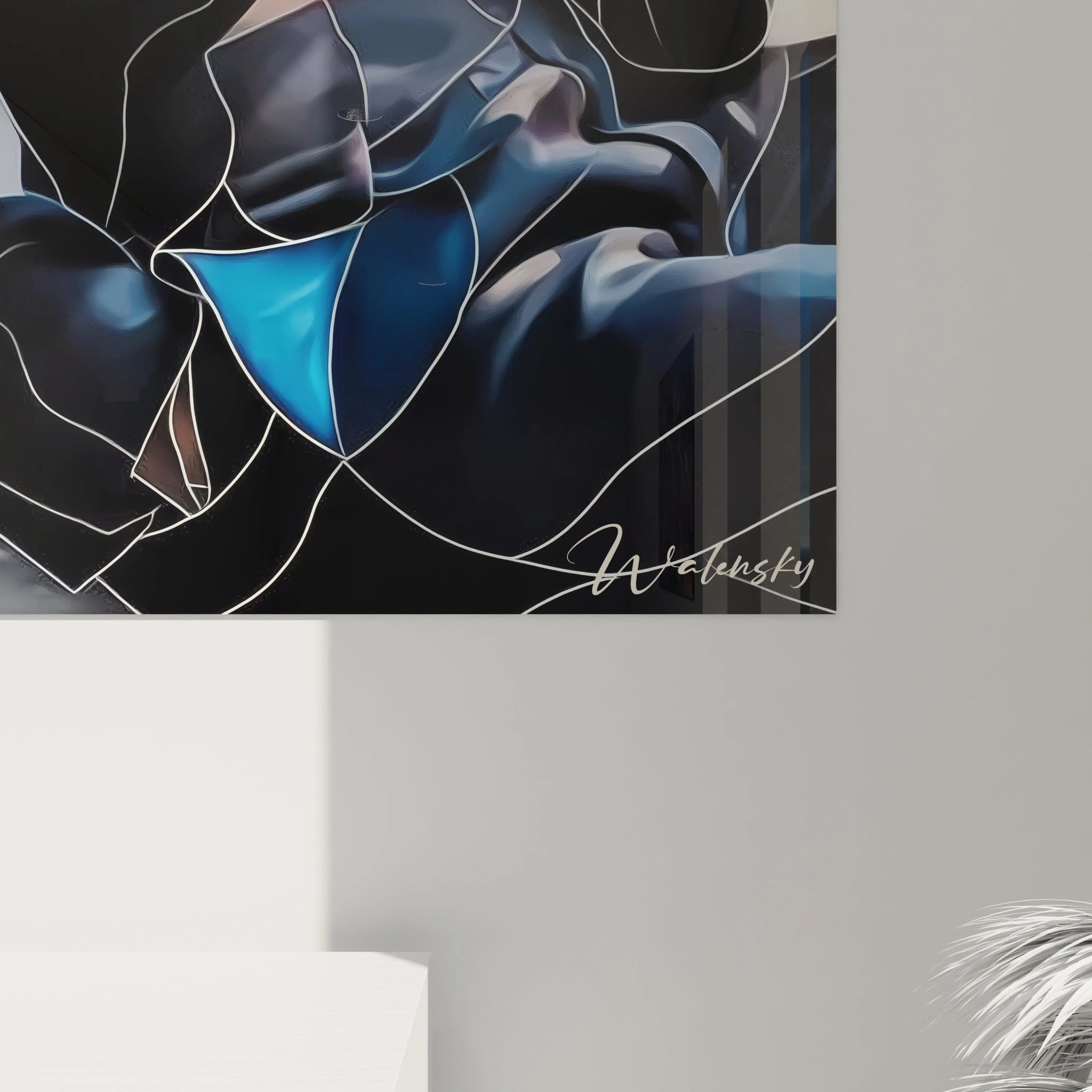 Tableau masculin moderne de Walensky avec des lignes graphiques et des couleurs sombres