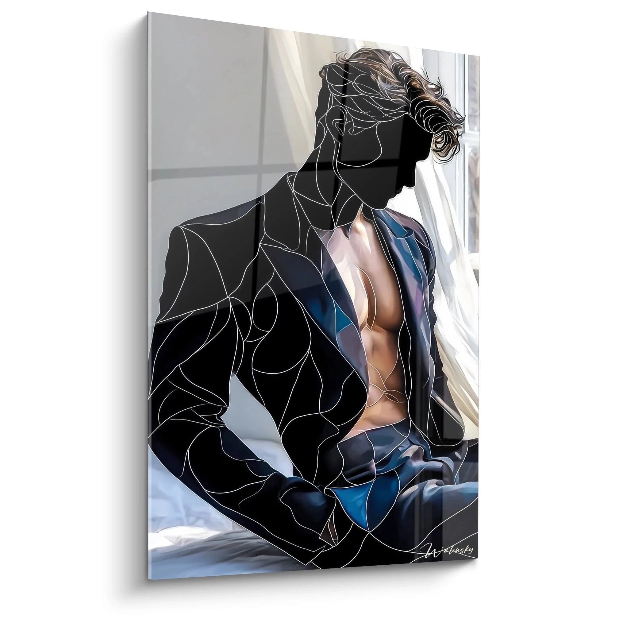 Tableau masculin moderne représentant un homme en costume avec une silhouette artistique raffinée