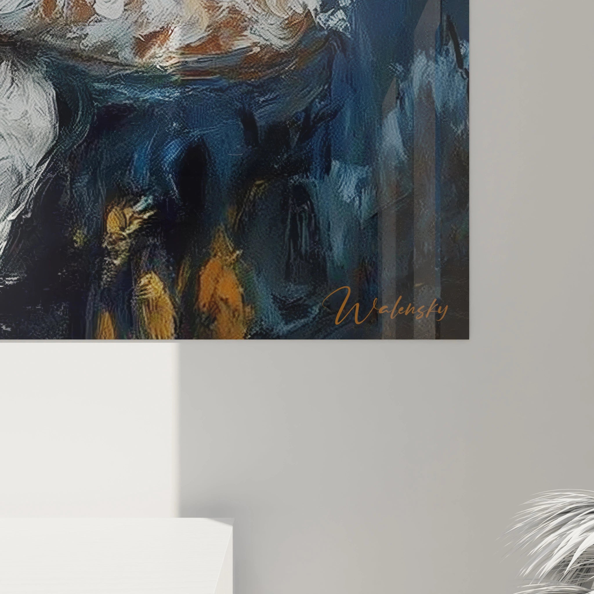 Tableau mural Walensky avec des nuances de bleu et orange pour une décoration moderne