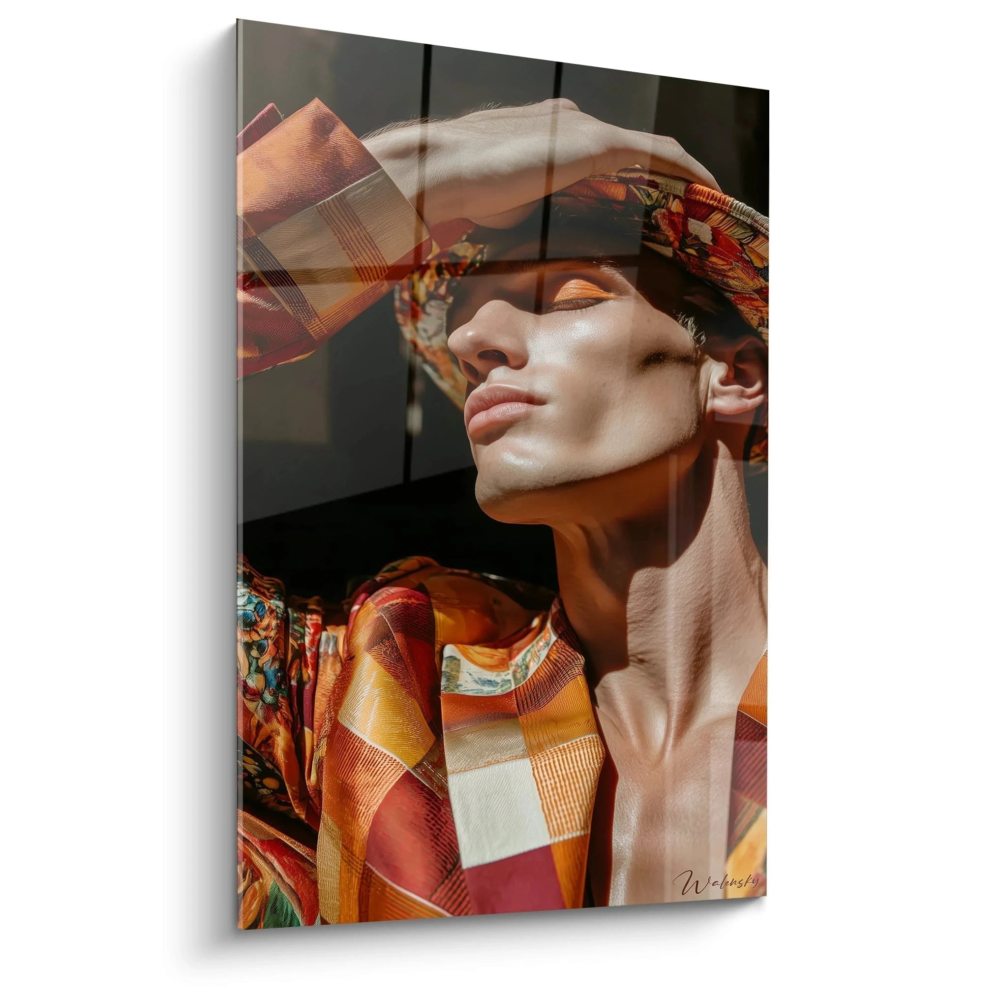 Tableau beauté masculine de Walensky montrant un homme avec un chapeau coloré et un style contemporain