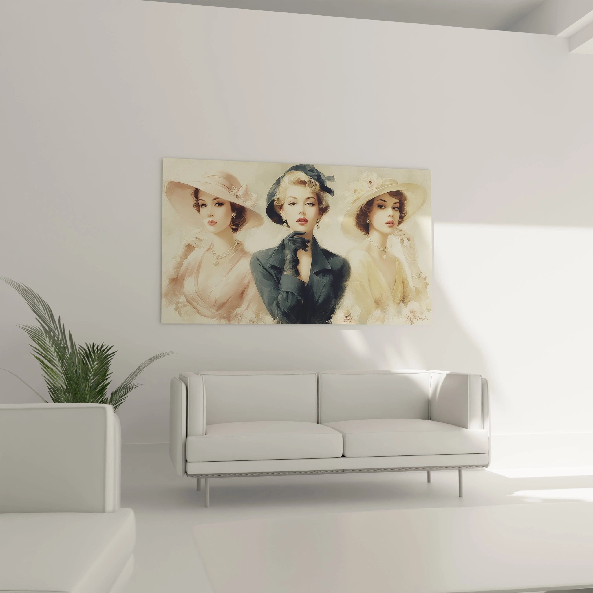 Tableau mode vintage femme de Walensky représentant trois femmes élégantes en vêtements rétro
