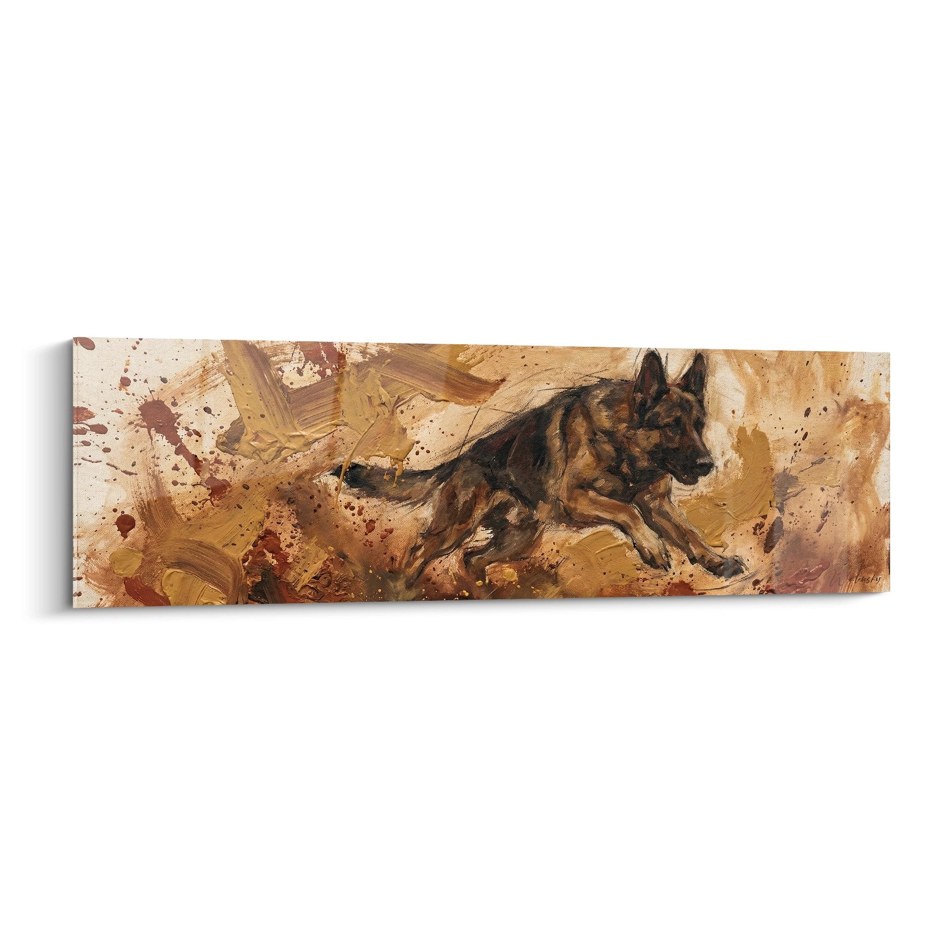 tableau berger allemand expressif tons ocre et roux mouvement dynamique art mural fauve