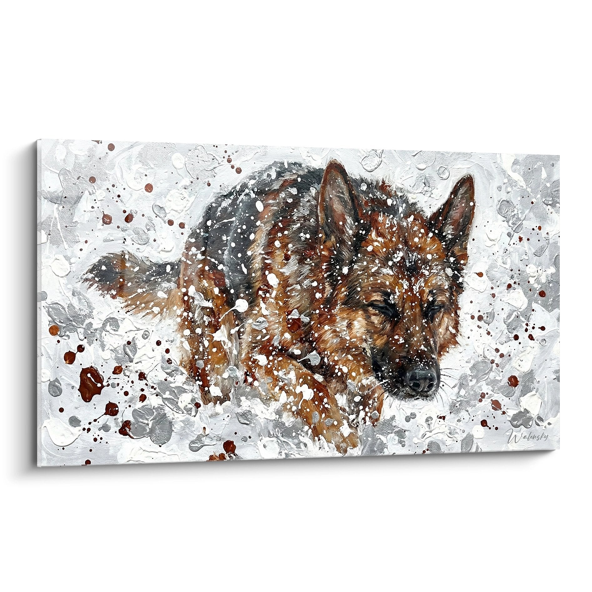 quadro pastore tedesco ritratto acquerello schizzi toni marrone rossastro sfondo bianco arte moderna canina