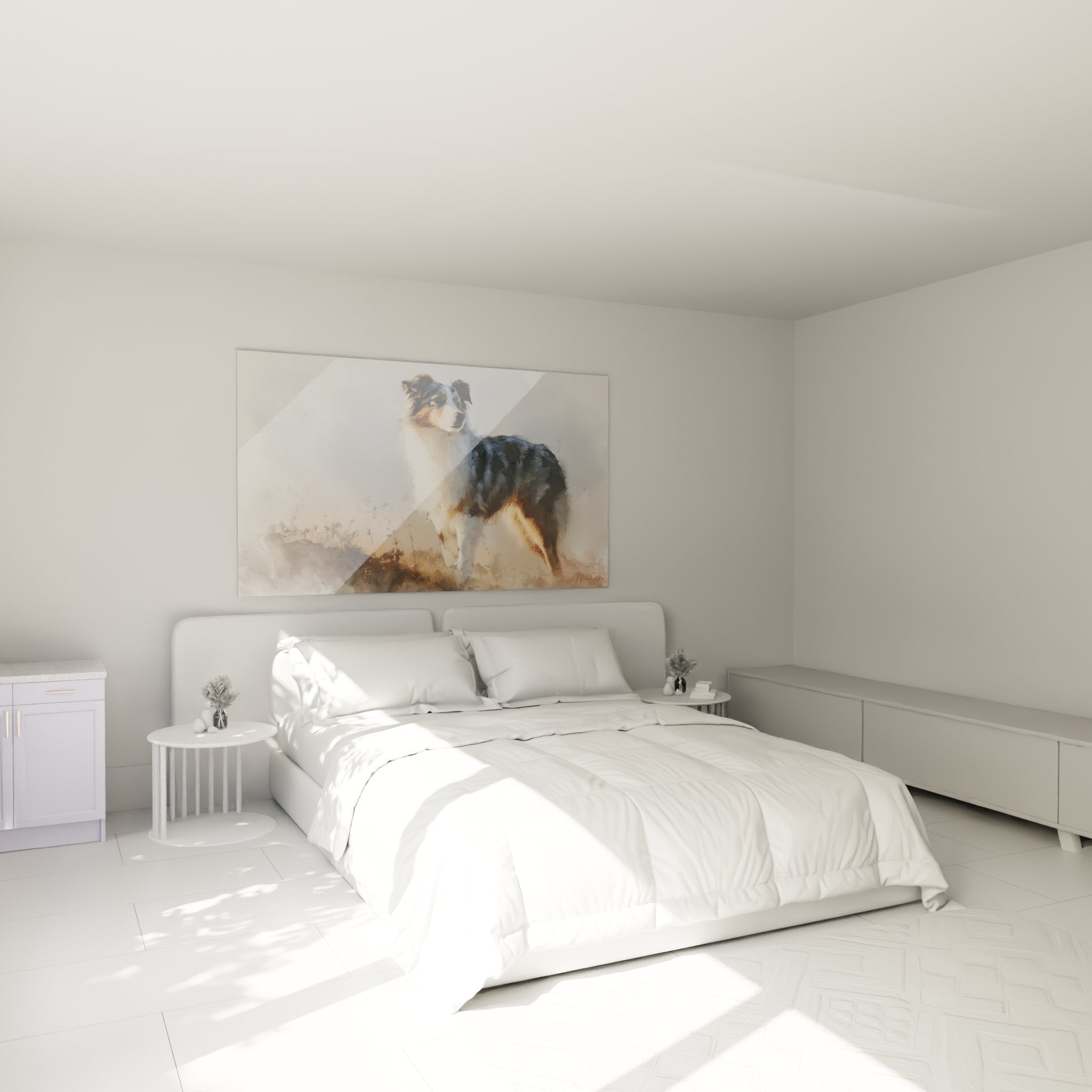 Tableau berger australien aquarelle accroche au mur chambre decoration murale chien portrait artistique