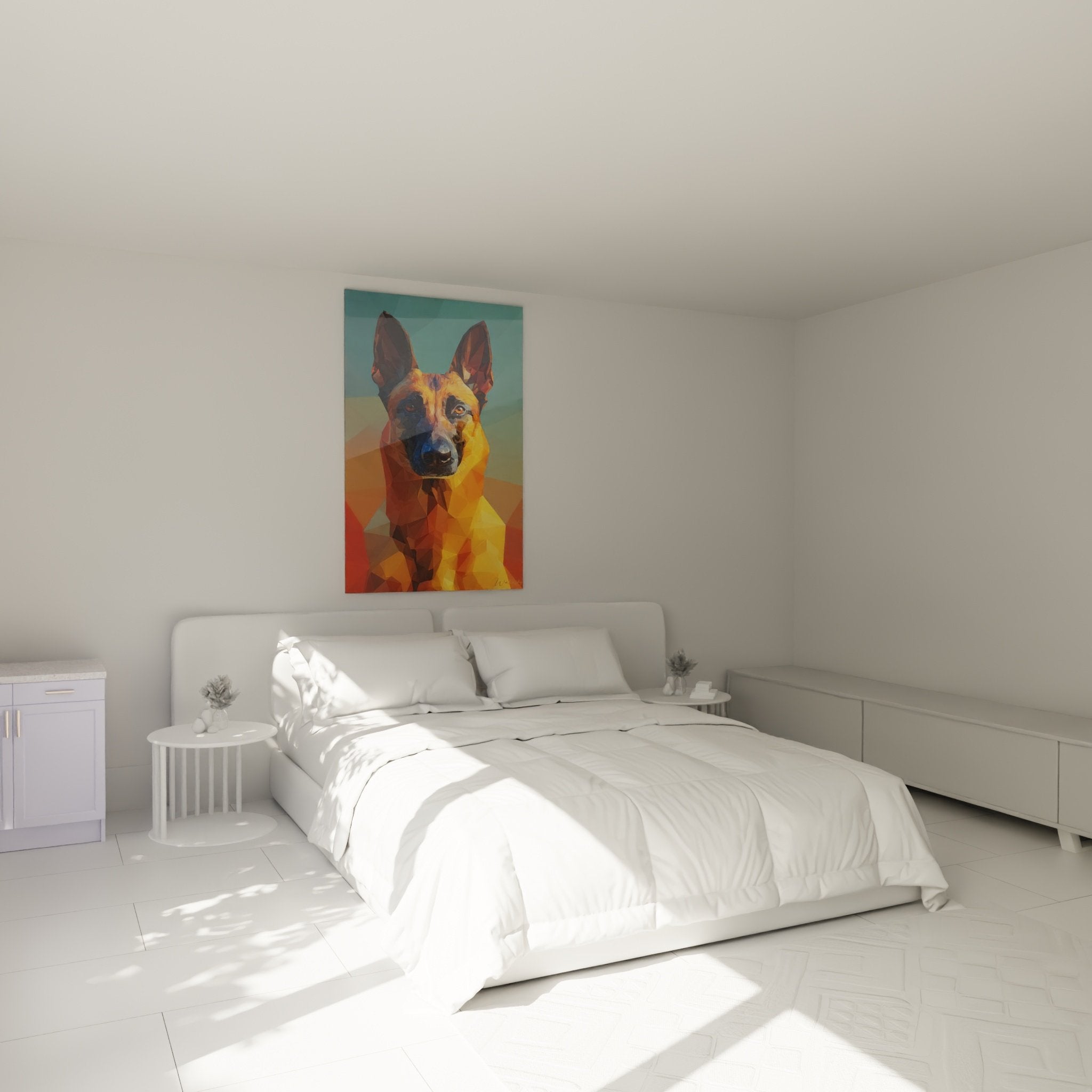 Quadro pastore ritratto geometrico arancione camera moderna decorazione murale contemporanea