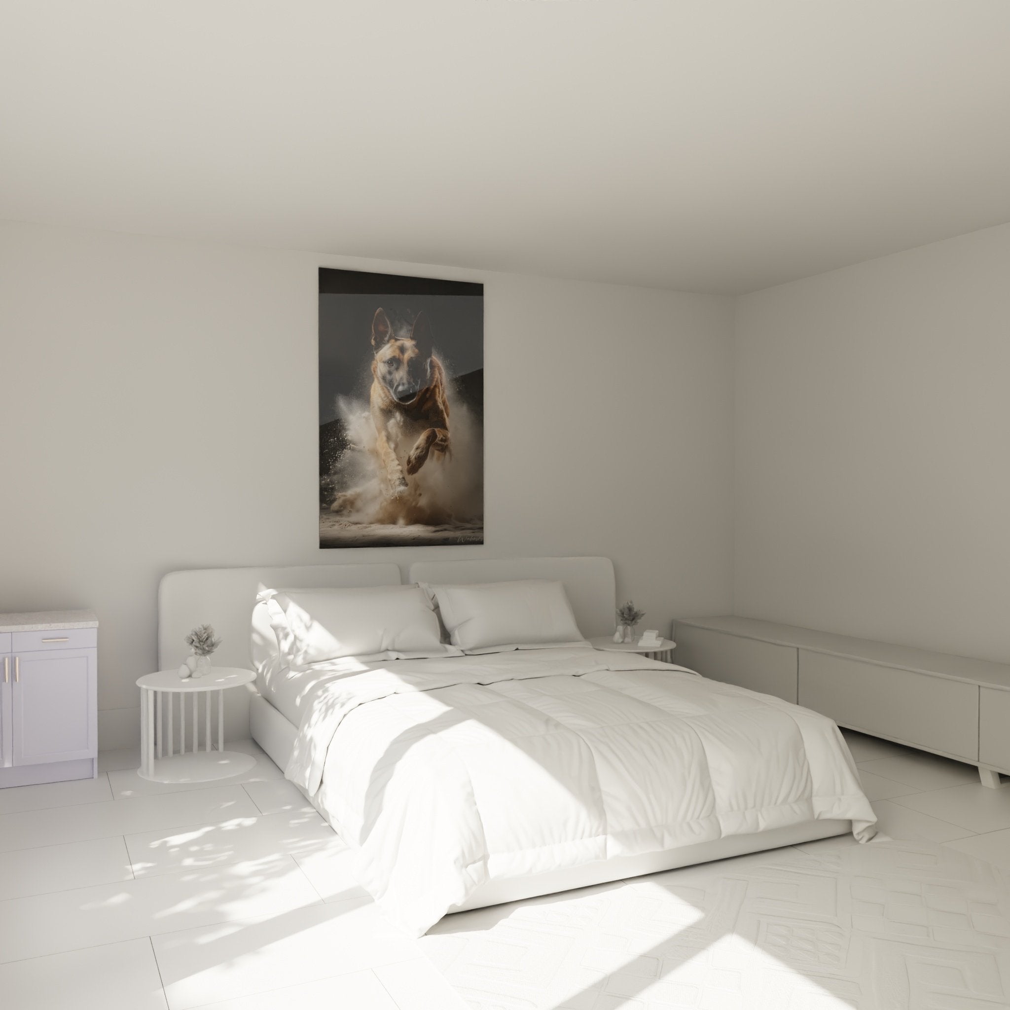 Quadro cane dinamico Pastore Belga Malinois appeso al muro camera decorazione moderna