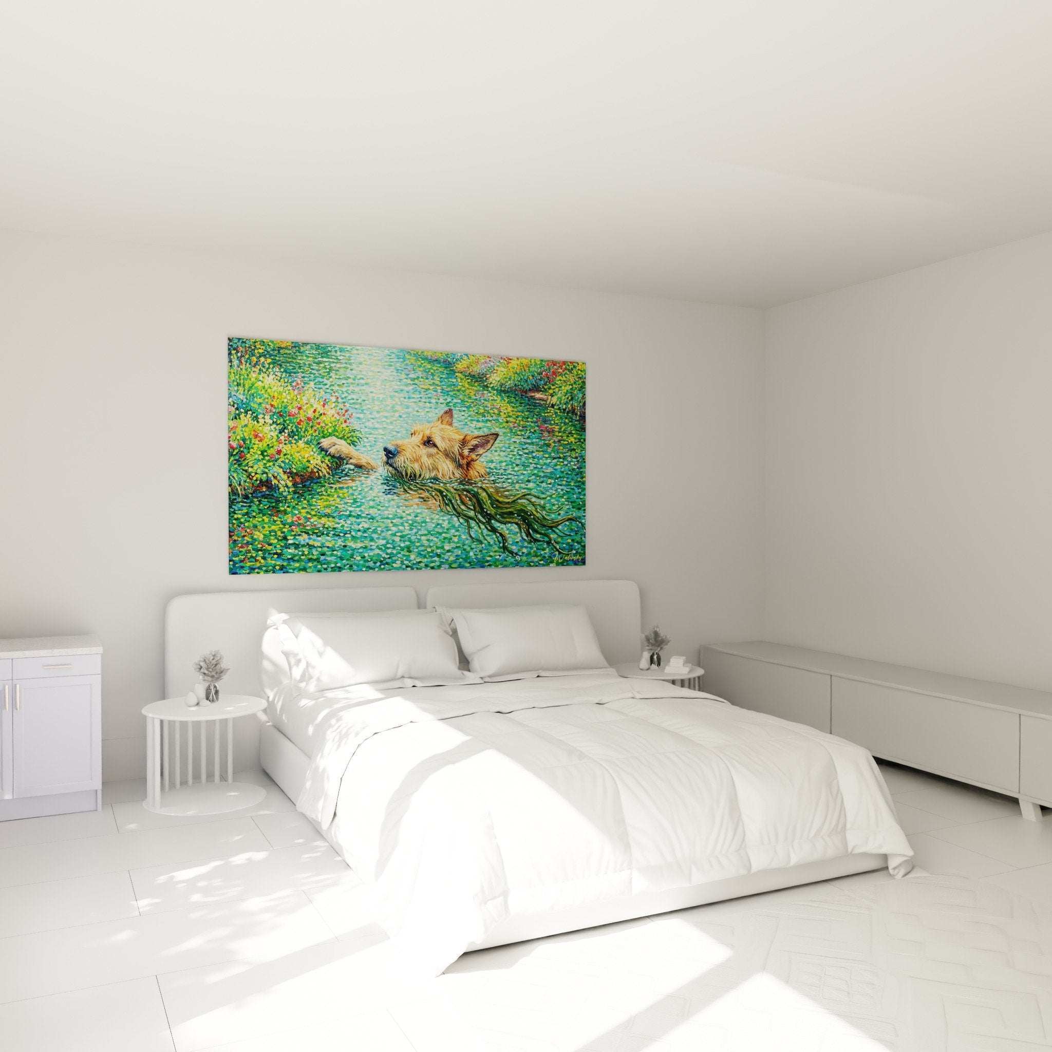 Berger Picard Gemälde im wässrigen impressionistischen Stil in modernem Schlafzimmer Wanddekoration