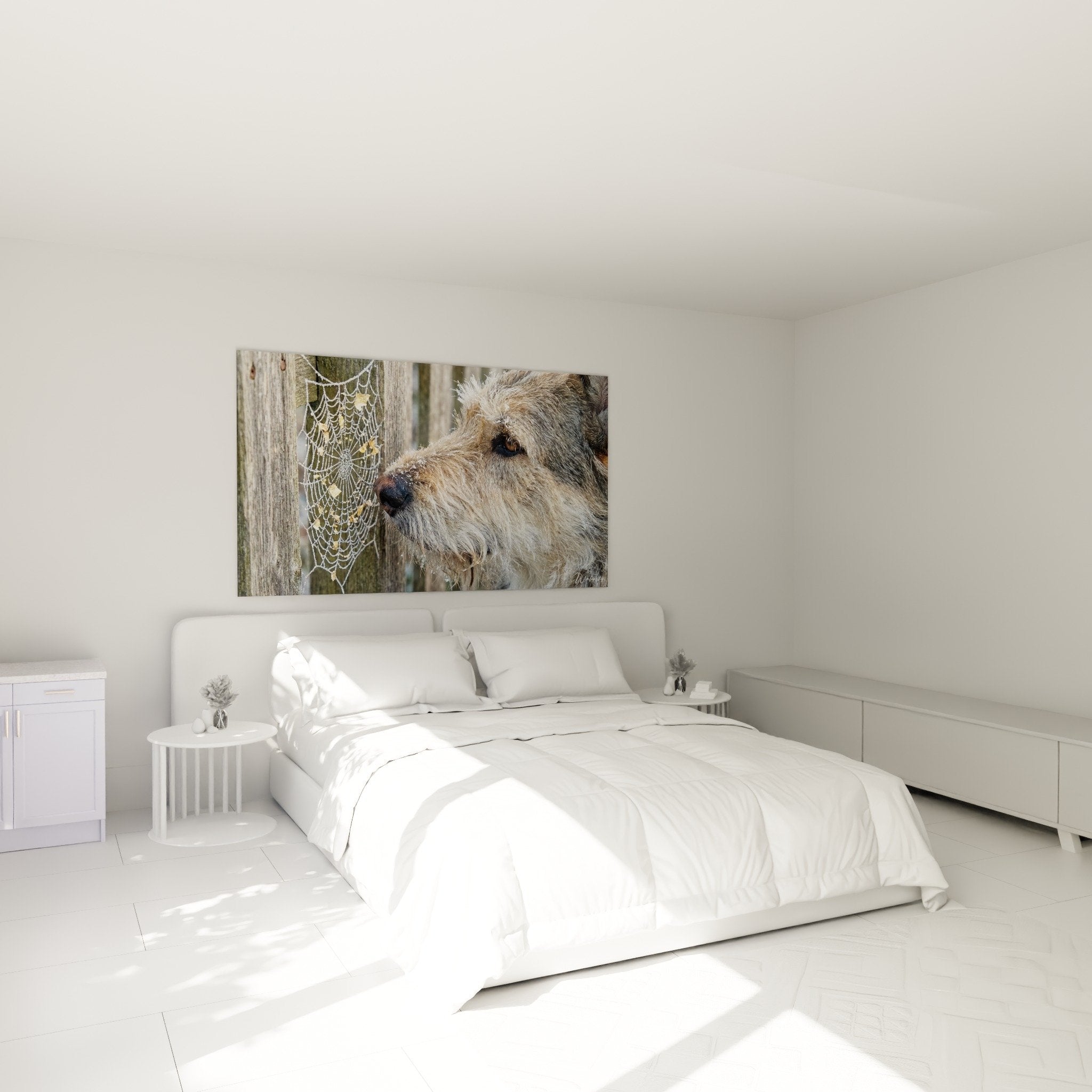 Tableau Berger Picard toile araignee rosee dans chambre decoration murale nature contemplative