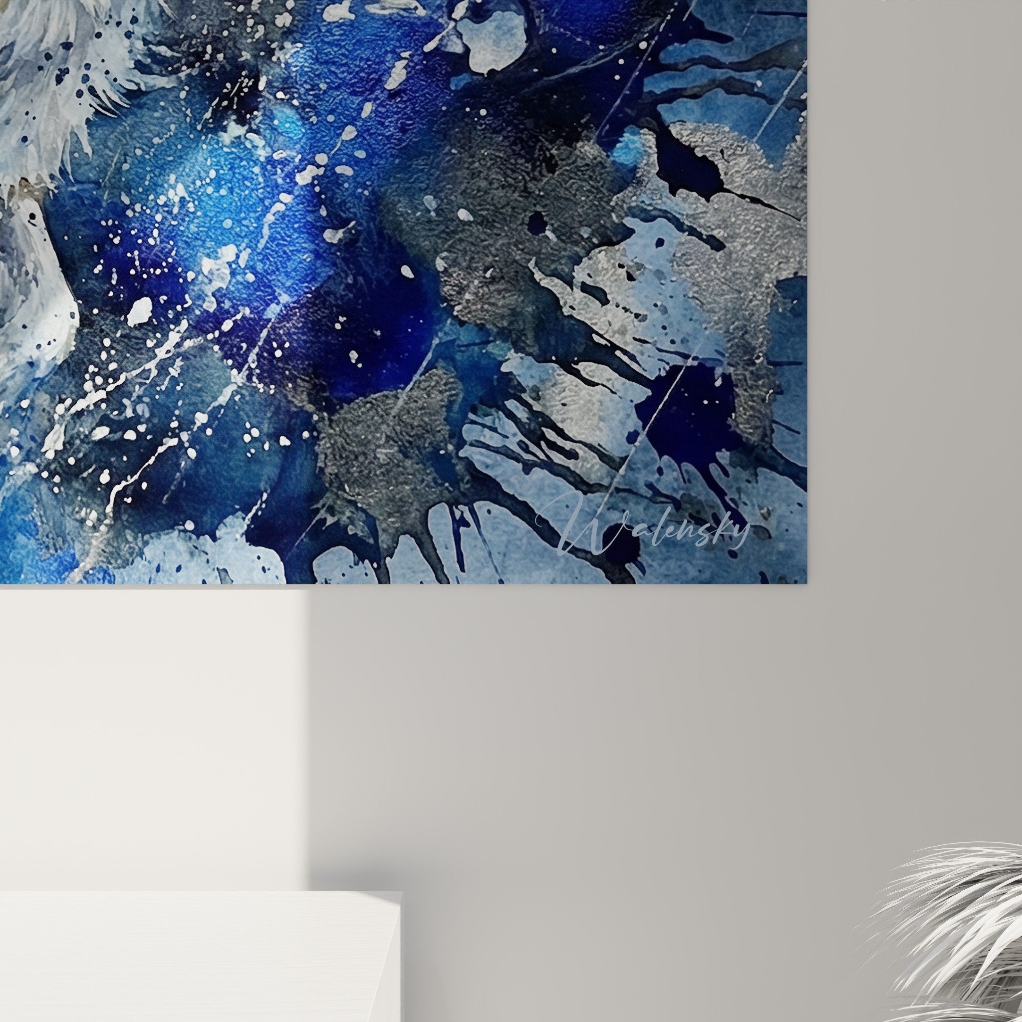 Vue ensemble tableau berger tempête dans salon moderne mur blanc déco contemporaine