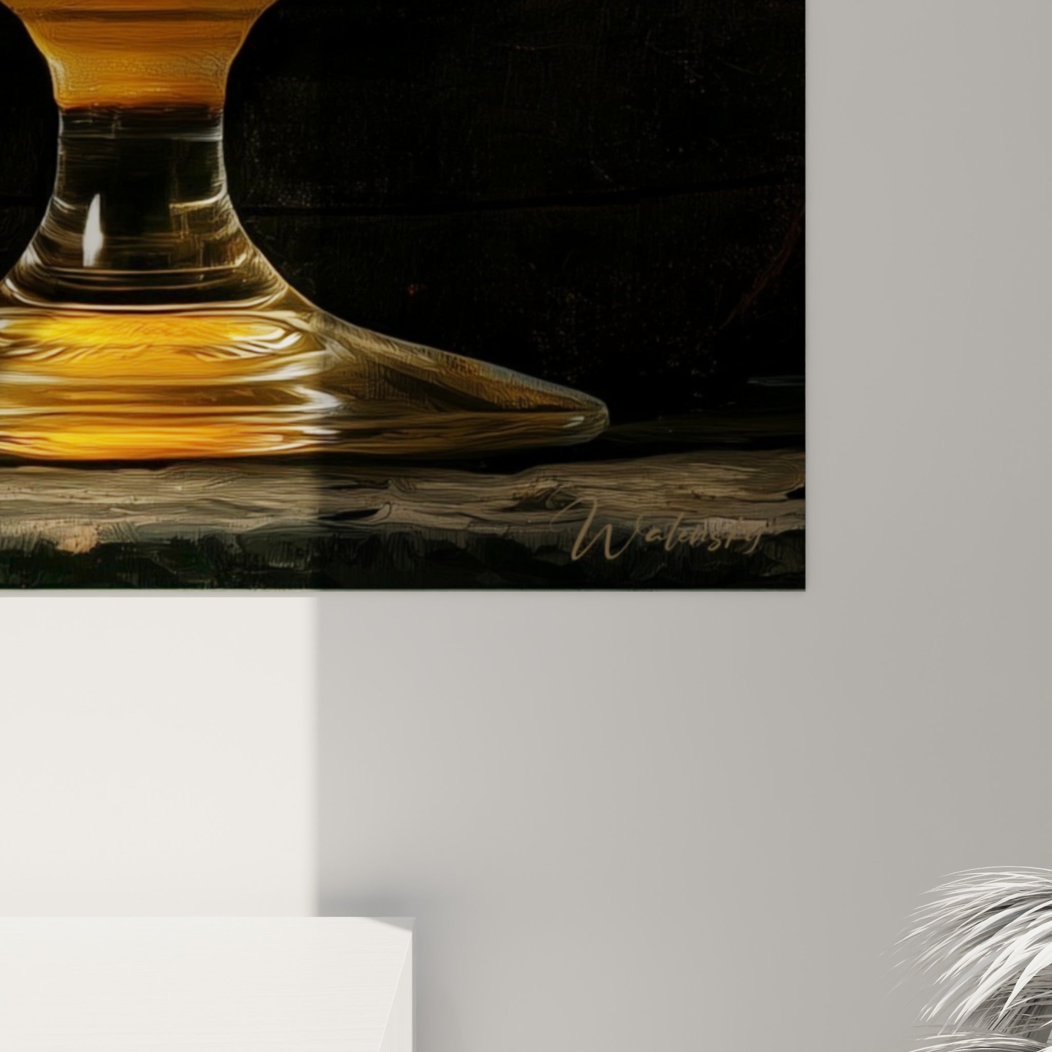 Grain pictural doré et coulures blanches de mousse visibles sur ce tableau bière accroché