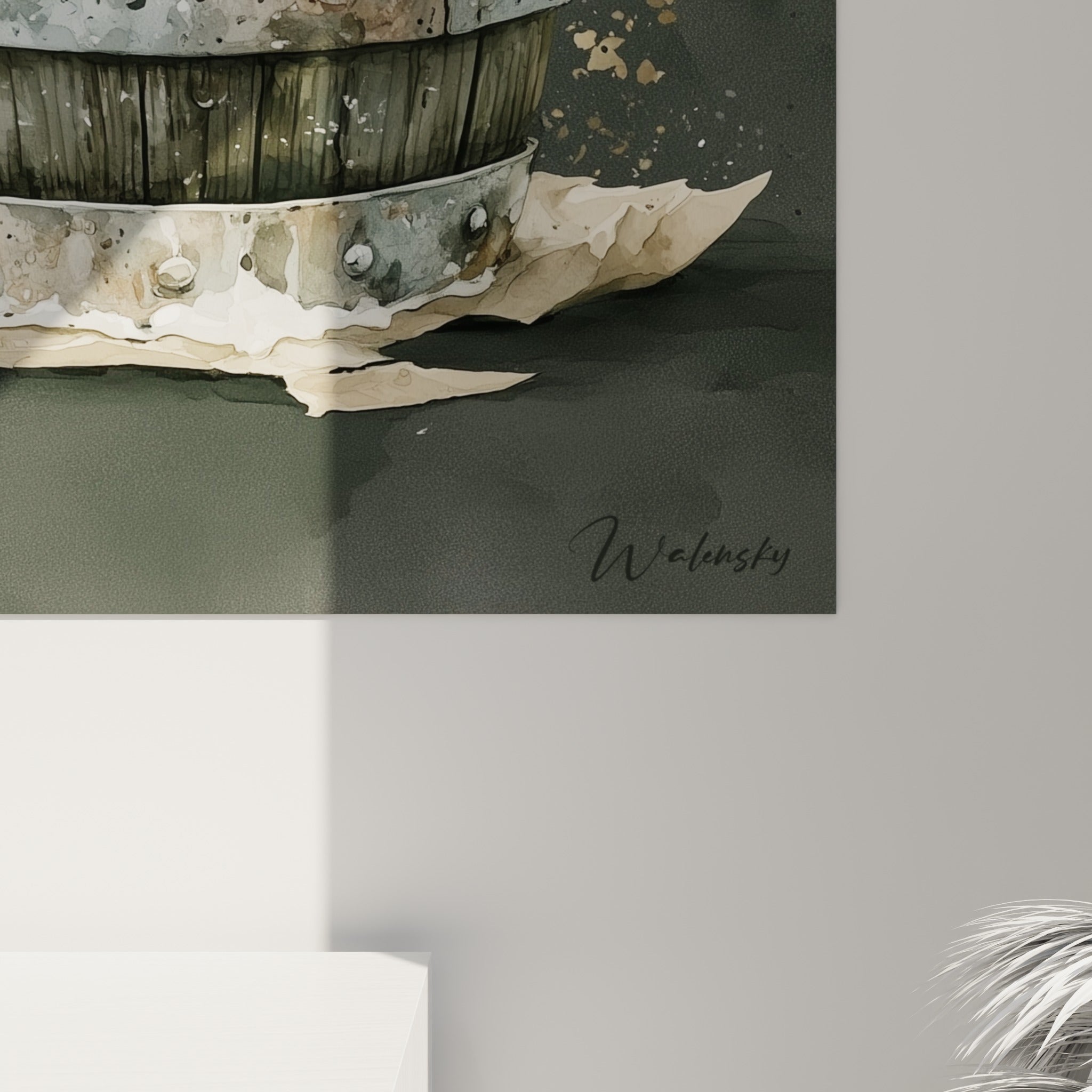 Empâtements blancs de mousse et coulures ambrées visibles en gros plan sur la toile texturée