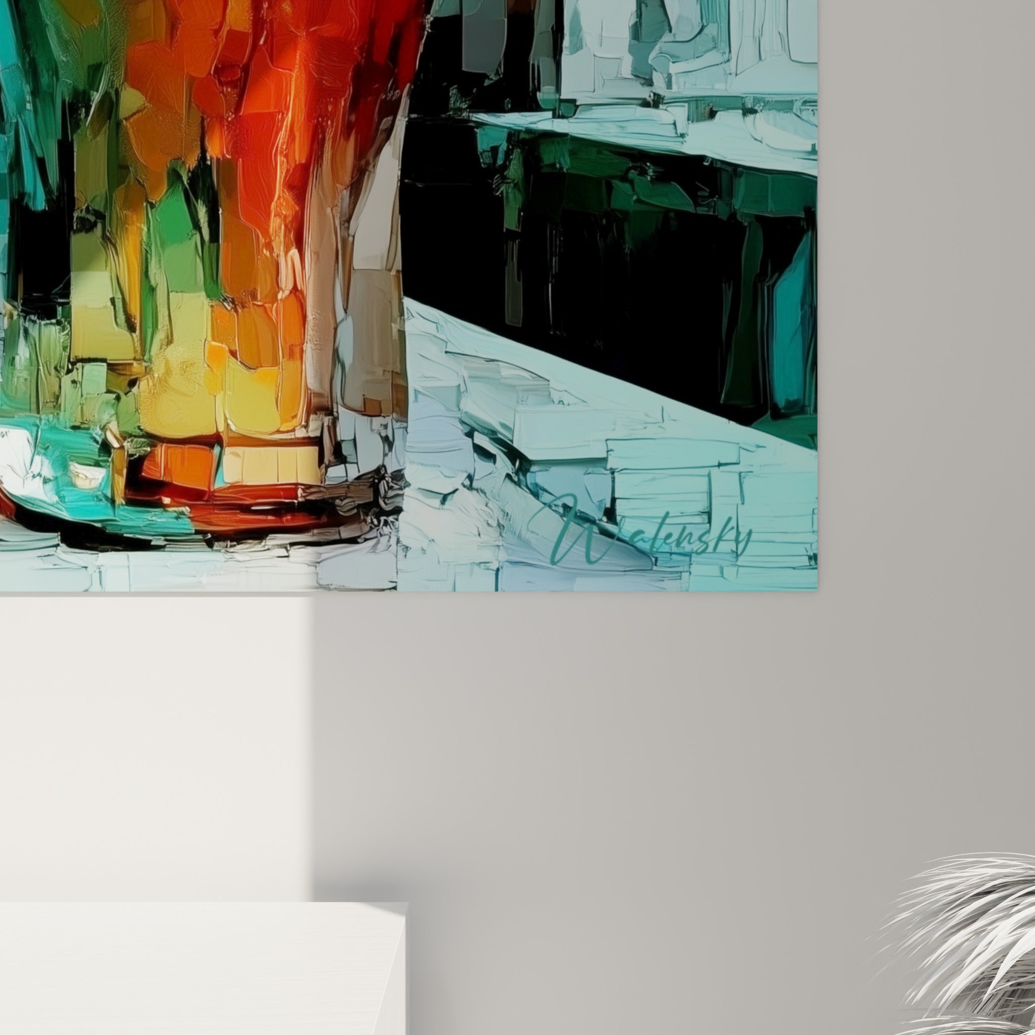 Empâtements épais de peinture révélant les nuances ambre, cuivre et turquoise de la mousse et du verre