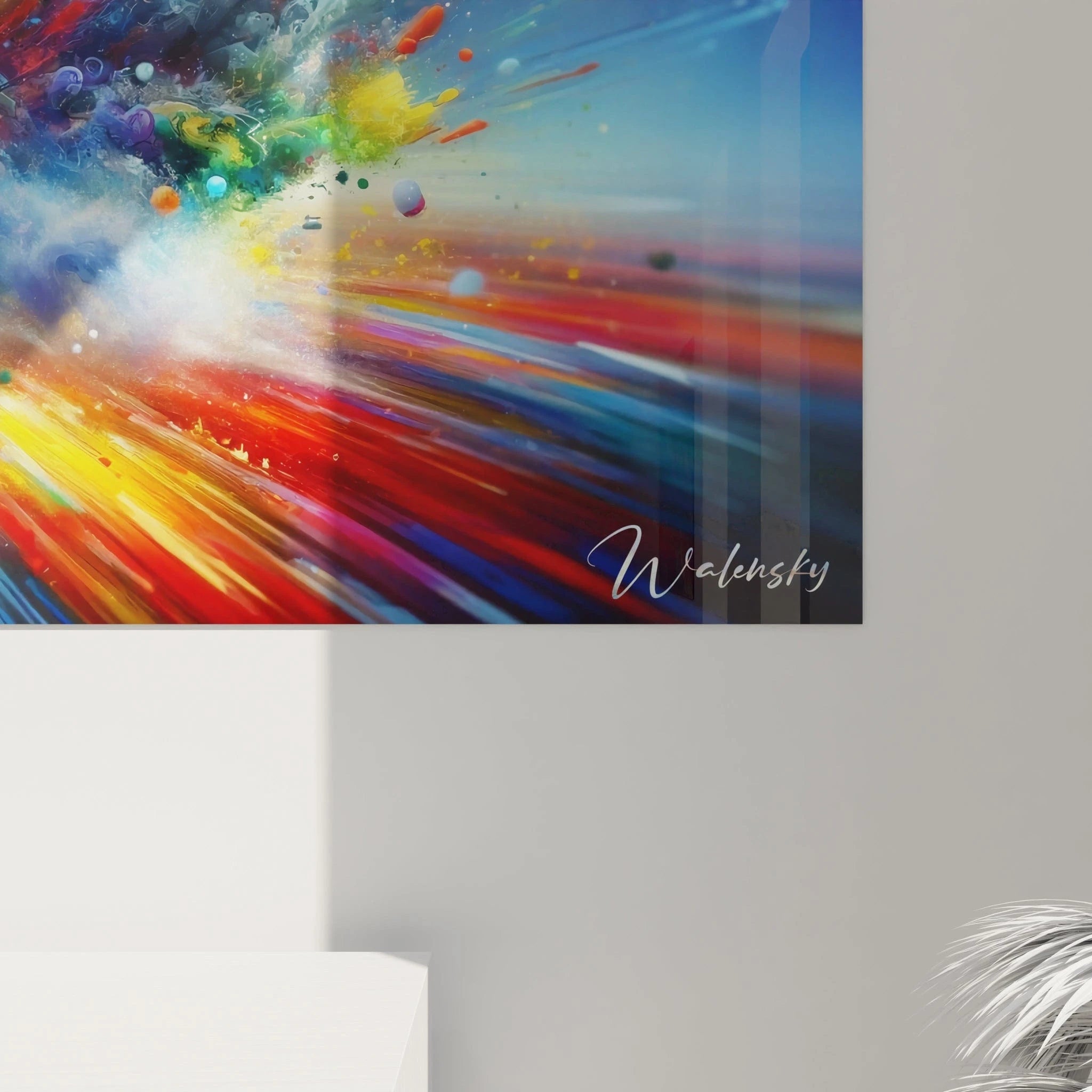 Tableau abstrait représentant un éclatement chromatique sur fond dégradé. Mélange vibrant de bleu électrique, rouge vif, vert acidulé et jaune doré. Effet visuel obtenu par superposition d'éclaboussures, filets sinueux et formes ponctuelles. Structure explosive avec lignes de force et mouvement centrifuge créant une impression de vitesse.
RetryClaude can make mistakes. Please double-check responses.