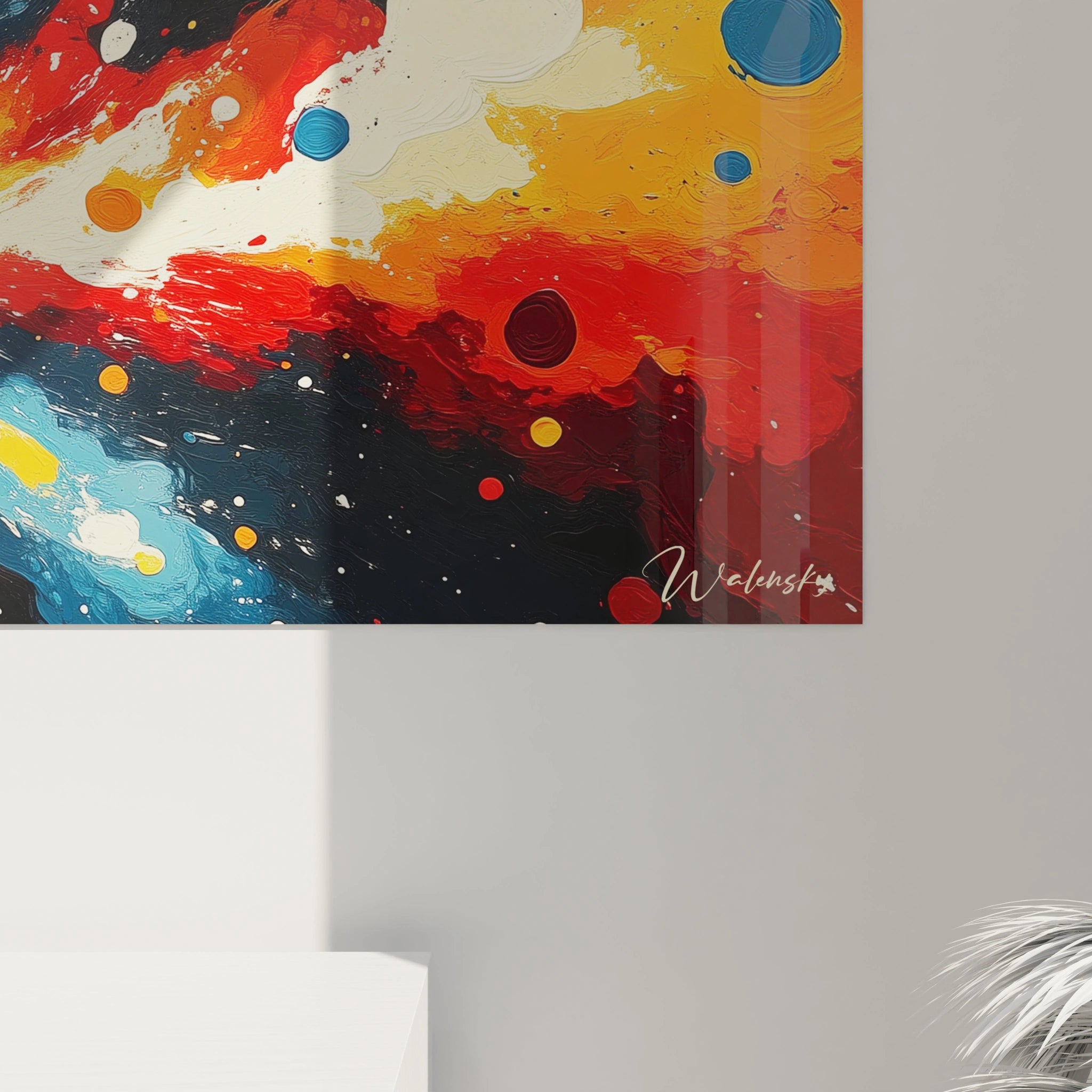 Tableau multicolore abstrait de Walensky avec des éclats de couleurs vives sur fond noir