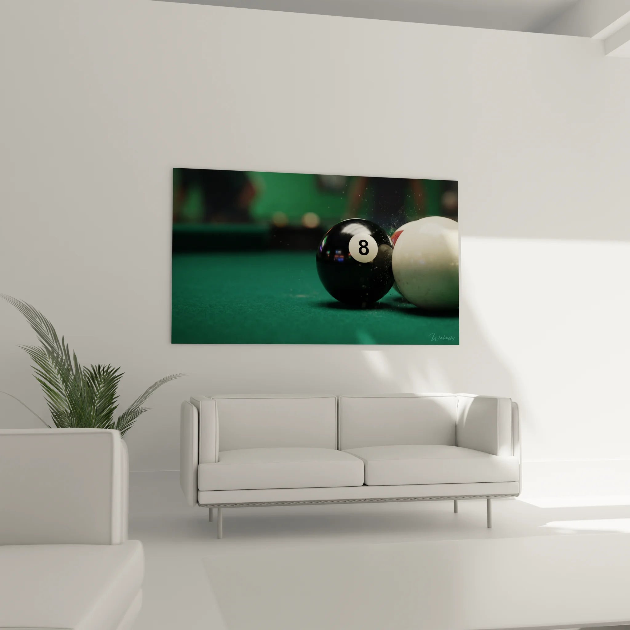 Gros plan artistique sur boule 8 de billard noire, détail haute qualité pour tableau mural