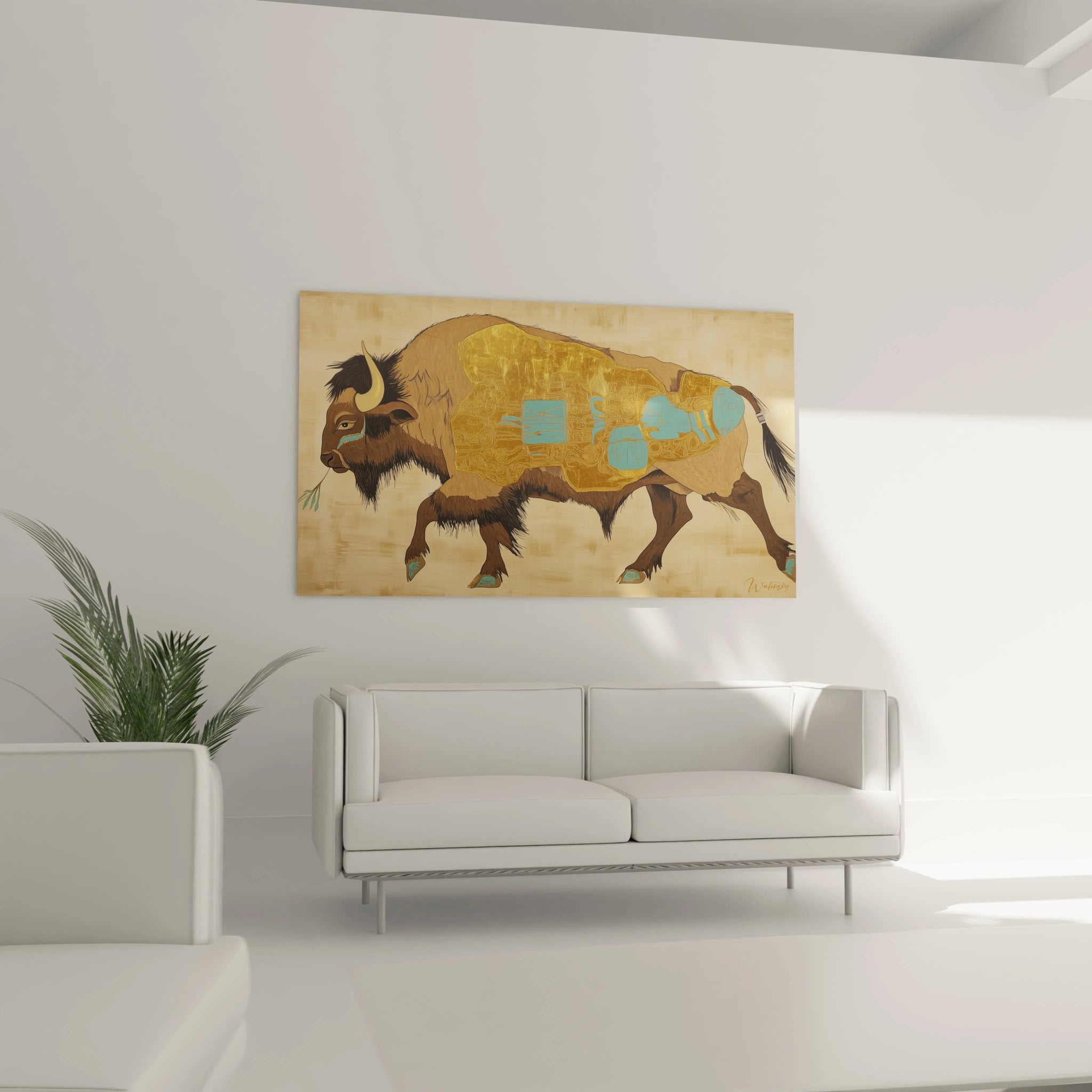 Tableau bison Walensky en couleurs vives pour une décoration murale unique