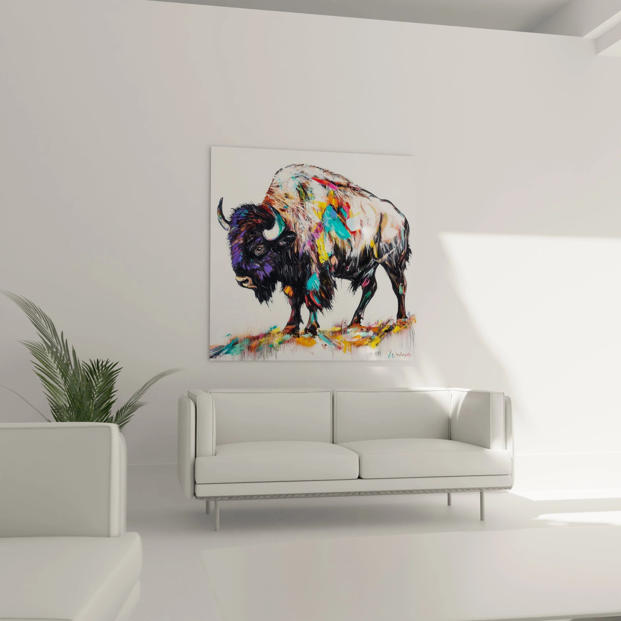 Tableau bison coloré de Walensky, ajoutant une touche artistique à votre décoration intérieure