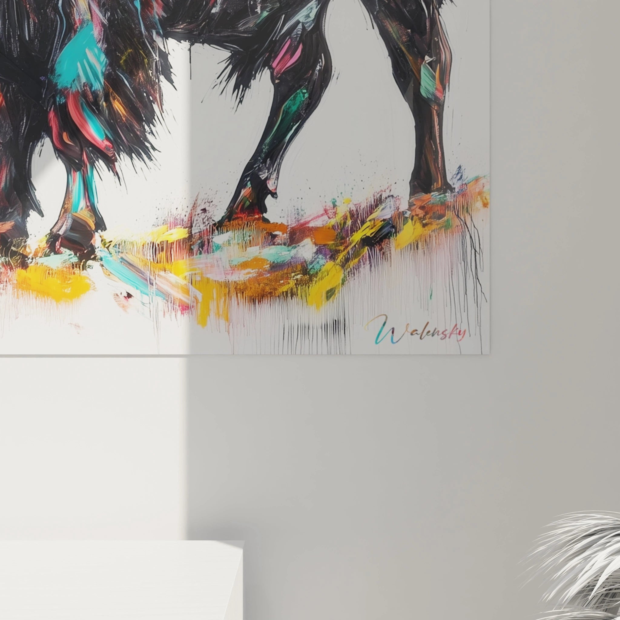 Tableau coloré de bison par Walensky avec des touches vibrantes et un style artistique moderne