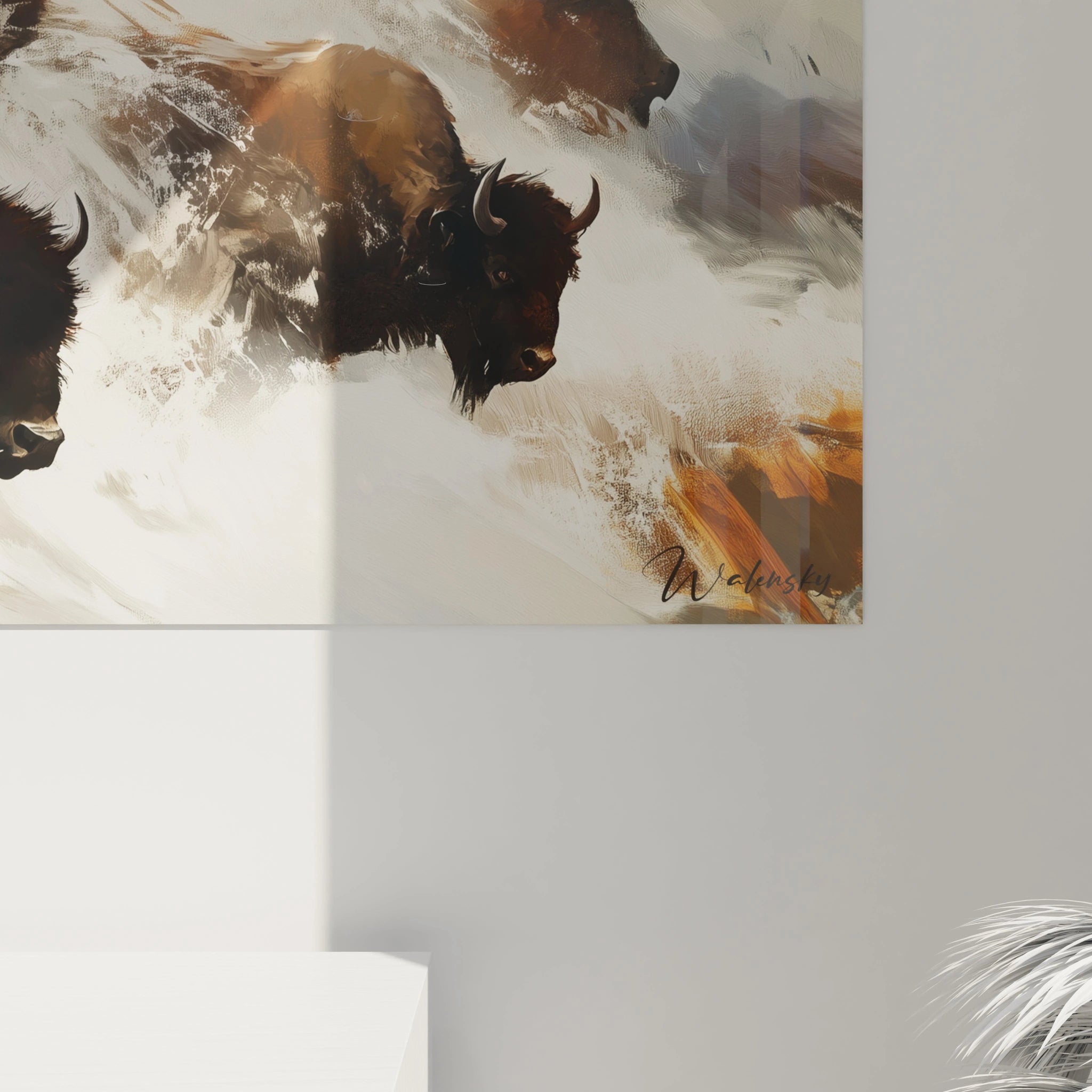 Tableau moderne de bisons en mouvement par Walensky pour une décoration intérieure unique