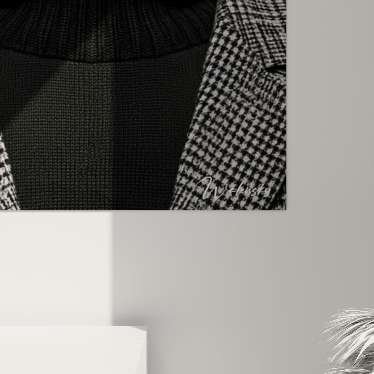 Détail du pelage gris et blanc du blaireau et de la texture pied-de-poule noir et blanc sur cette impression fine