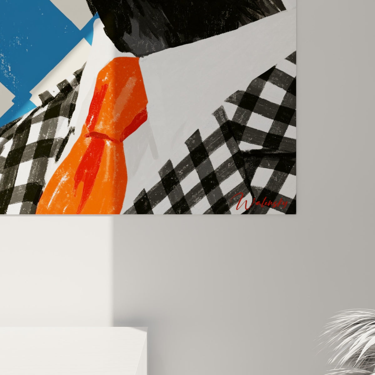 Détail des empâtements noir, blanc et orange sur le portrait peint du blaireau en costume