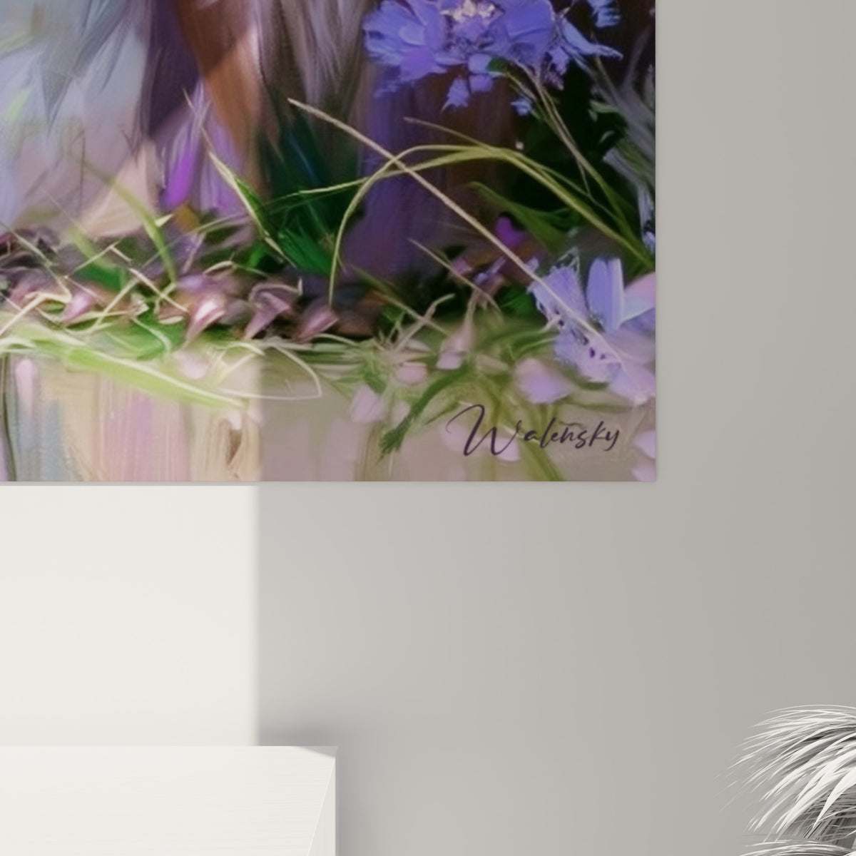 Empâtements de peinture violette et bleutée révélant la texture soyeuse du pelage du blaireau