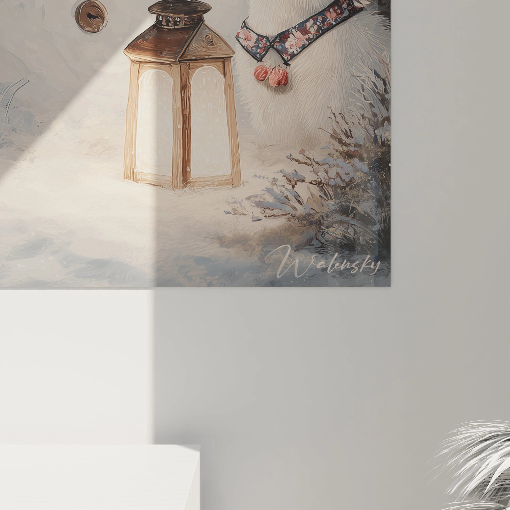 Tableau bonhomme de neige Noël de Walensky avec lanterne et neige décorative