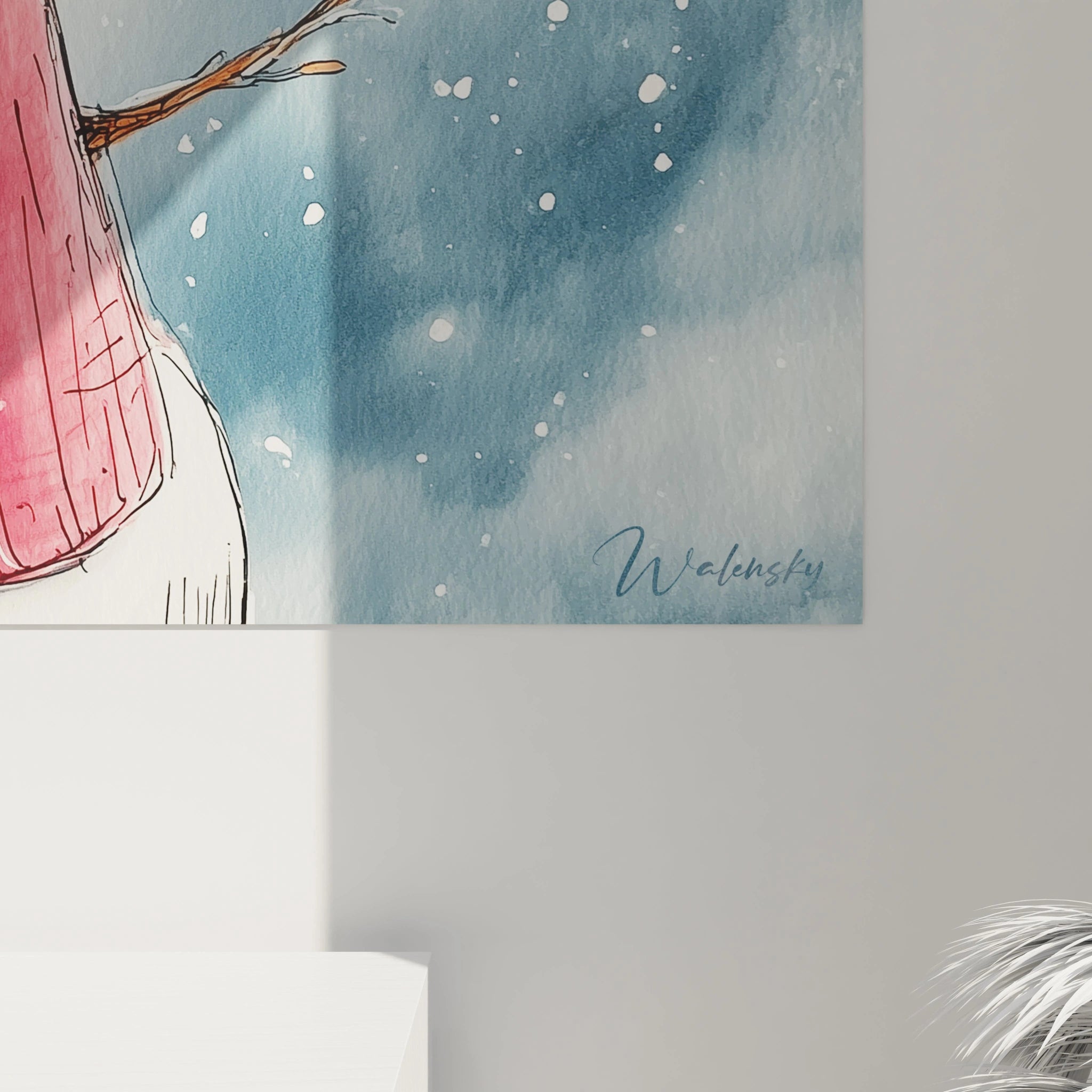 Tableau mural bonhomme de neige Noël de Walensky avec des détails artistiques en aquarelle