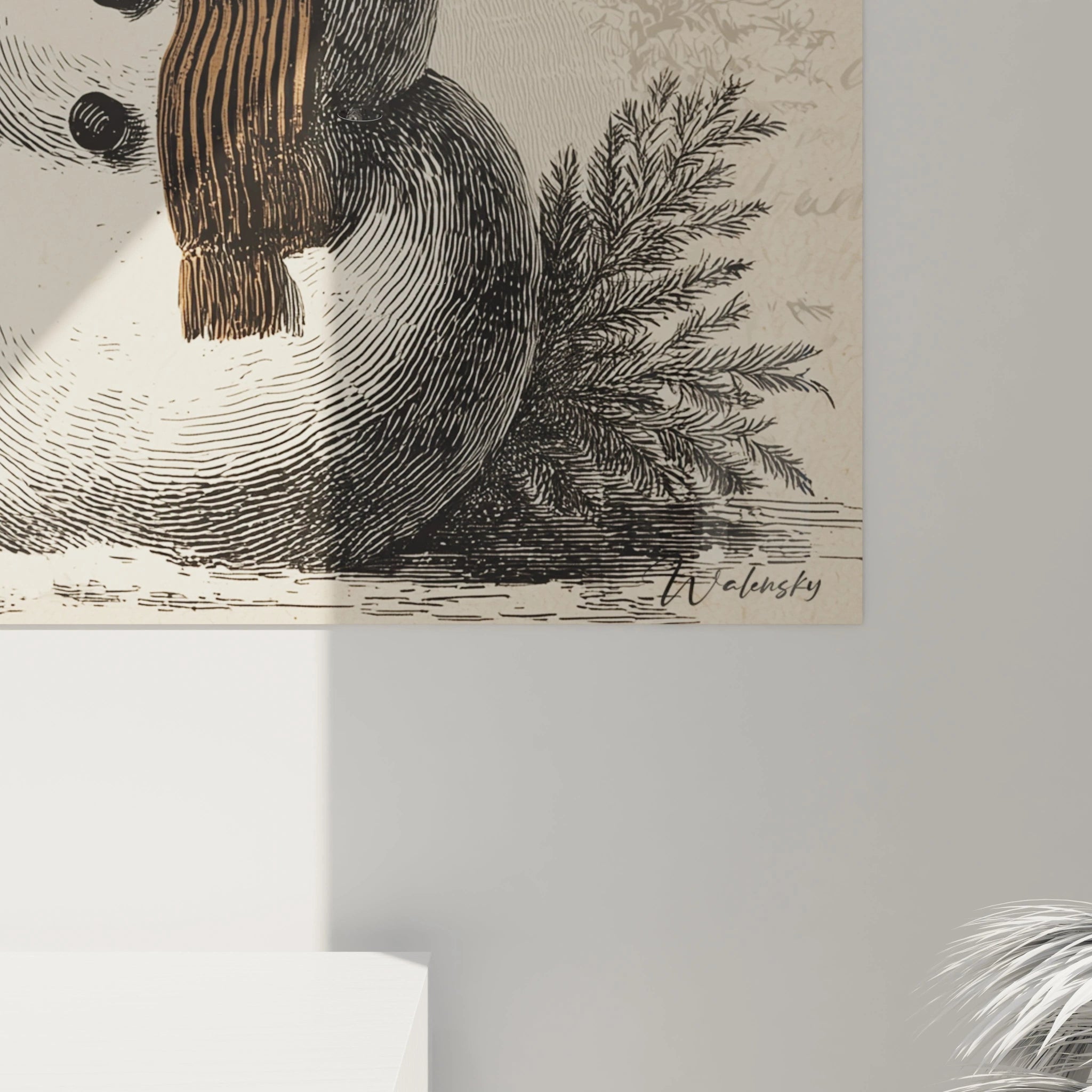 Tableau bonhomme de neige Noël de Walensky avec un design artistique festif pour la décoration intérieure