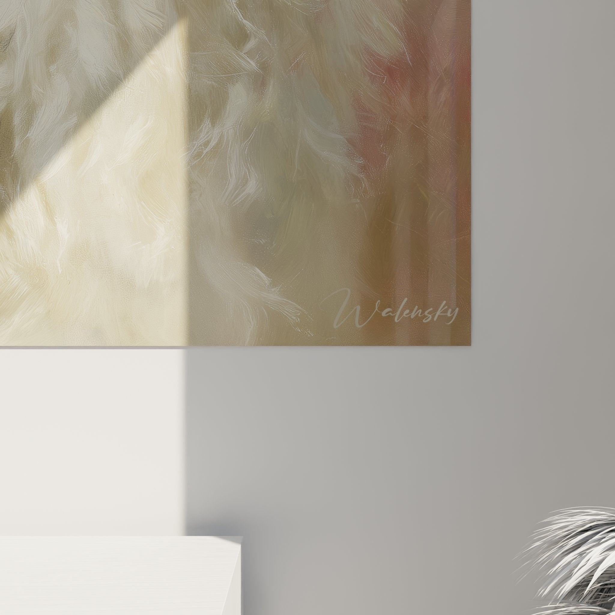 Vue ensemble tableau Border Collie portrait decoration interieur mur salon