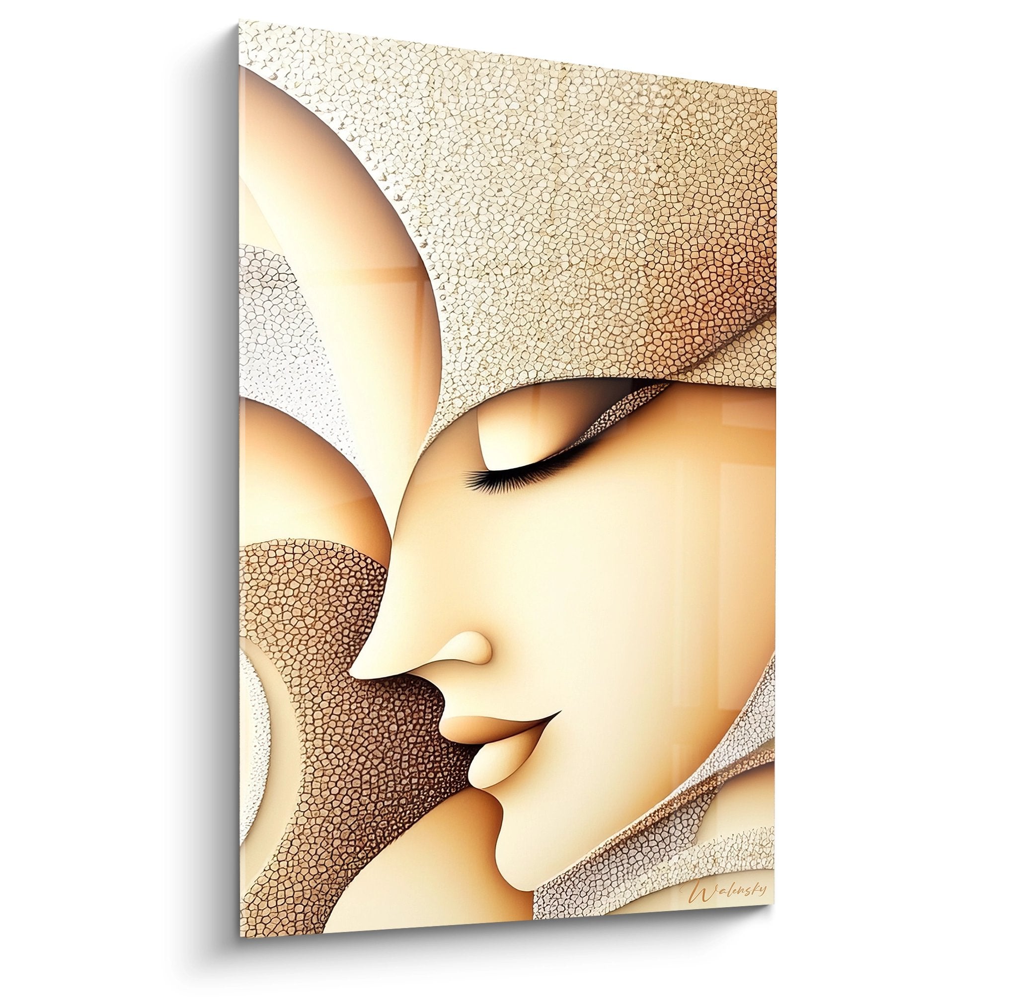 Tableau mural Bouddha doré aux yeux fermés, art zen spirituel aux tons dorés pour décoration intérieure apaisante