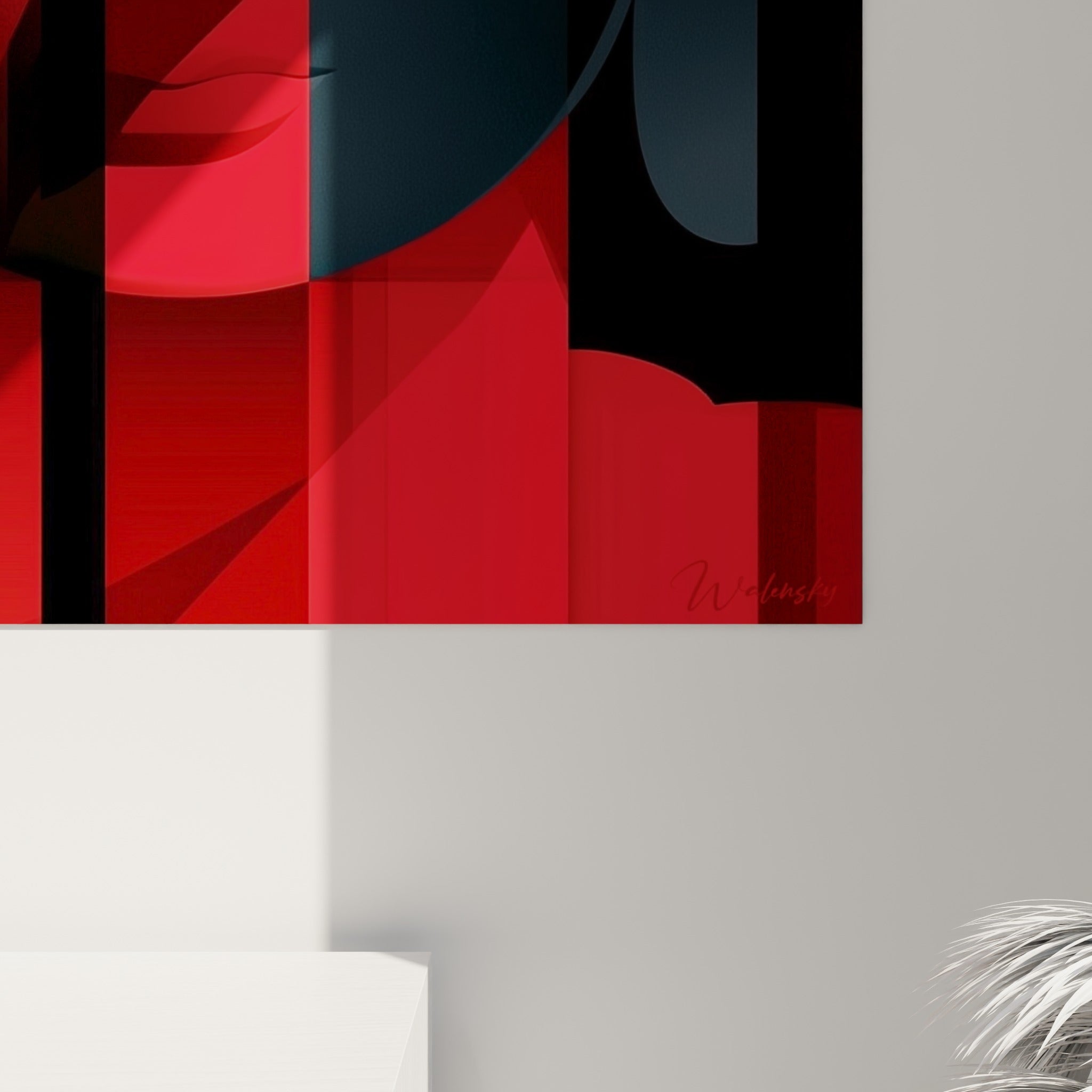 Détail des bandes texturées rouge et beige doré composant le visage sculpté du Bouddha