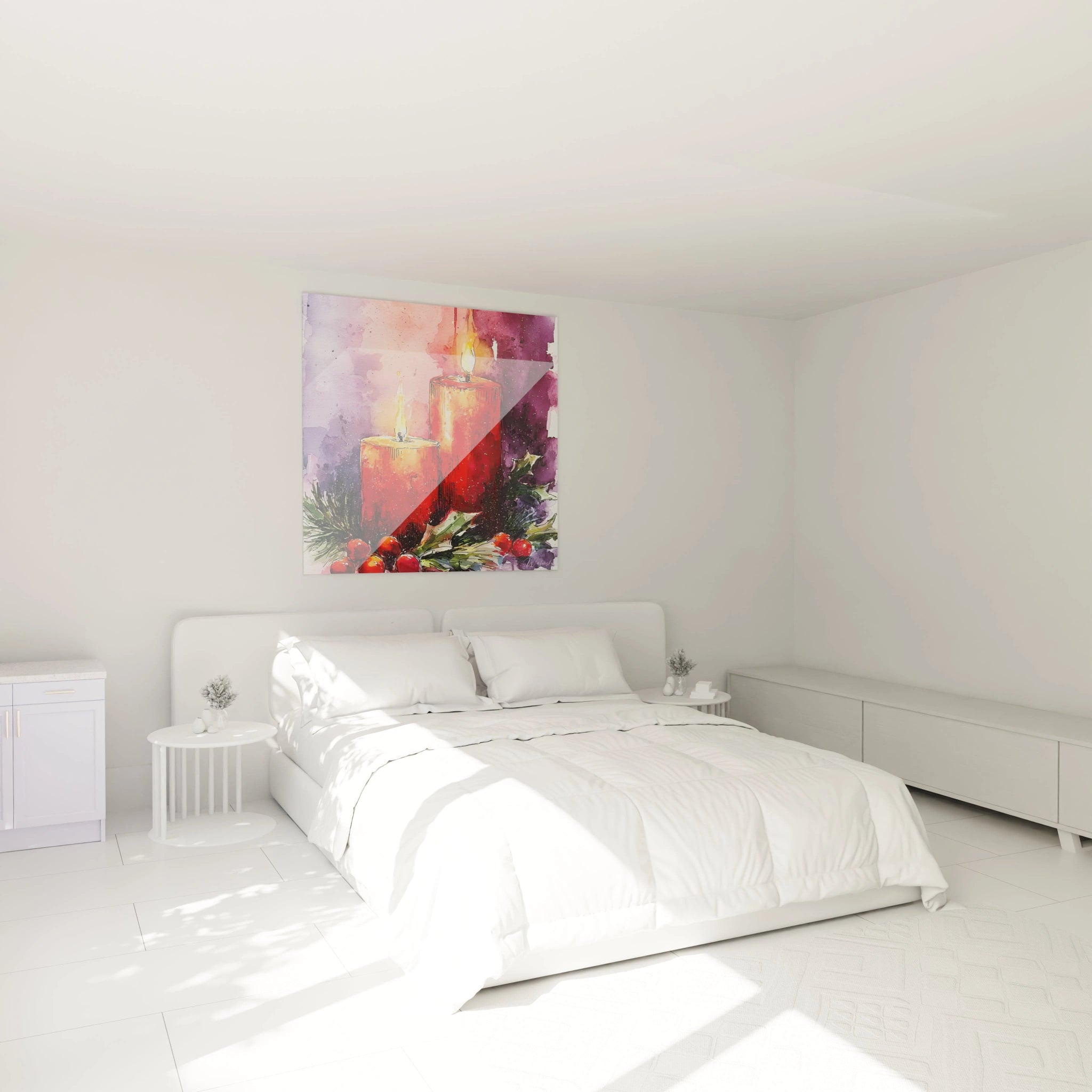 Tableau bougies Noël de Walensky, décor mural festive pour une chambre contemporaine