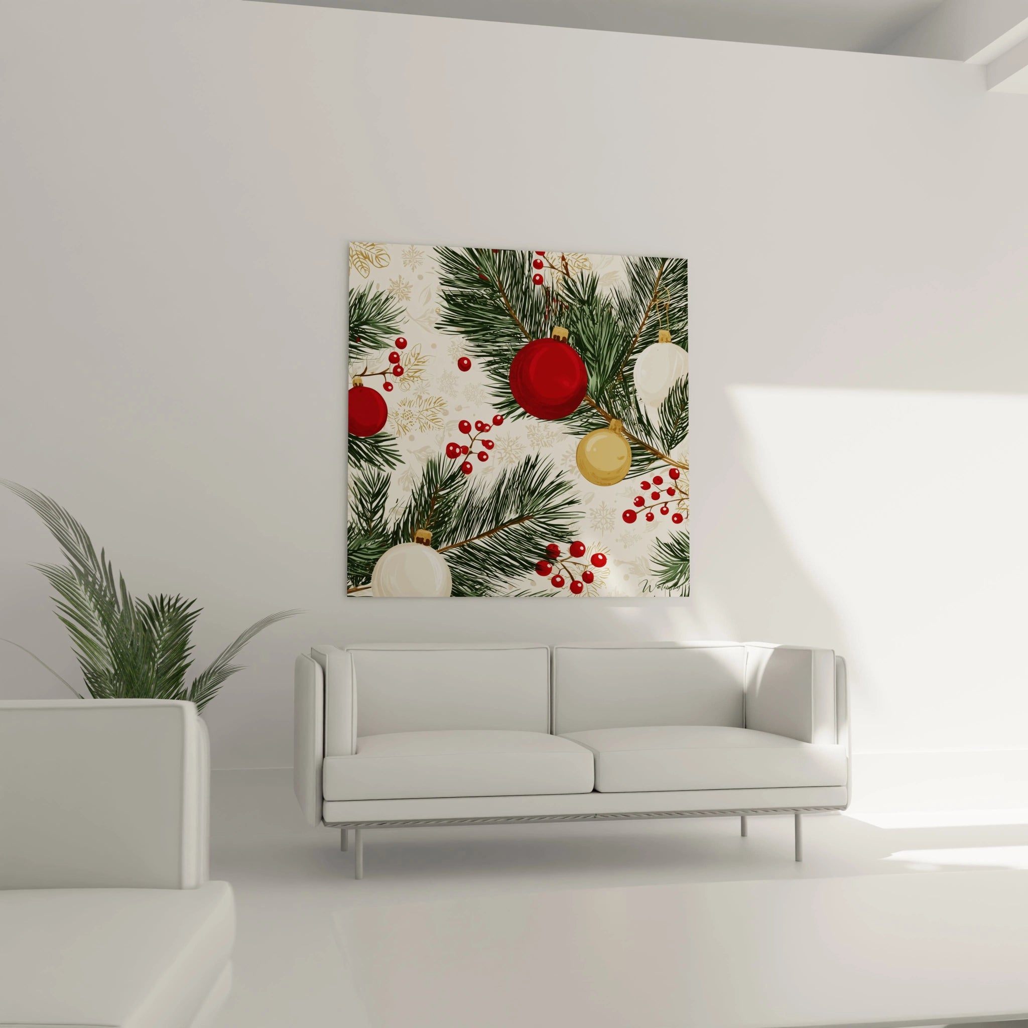 Tableau mural Noël boules de sapin décoratif avec motifs de sapin et boules colorées sur fond clair